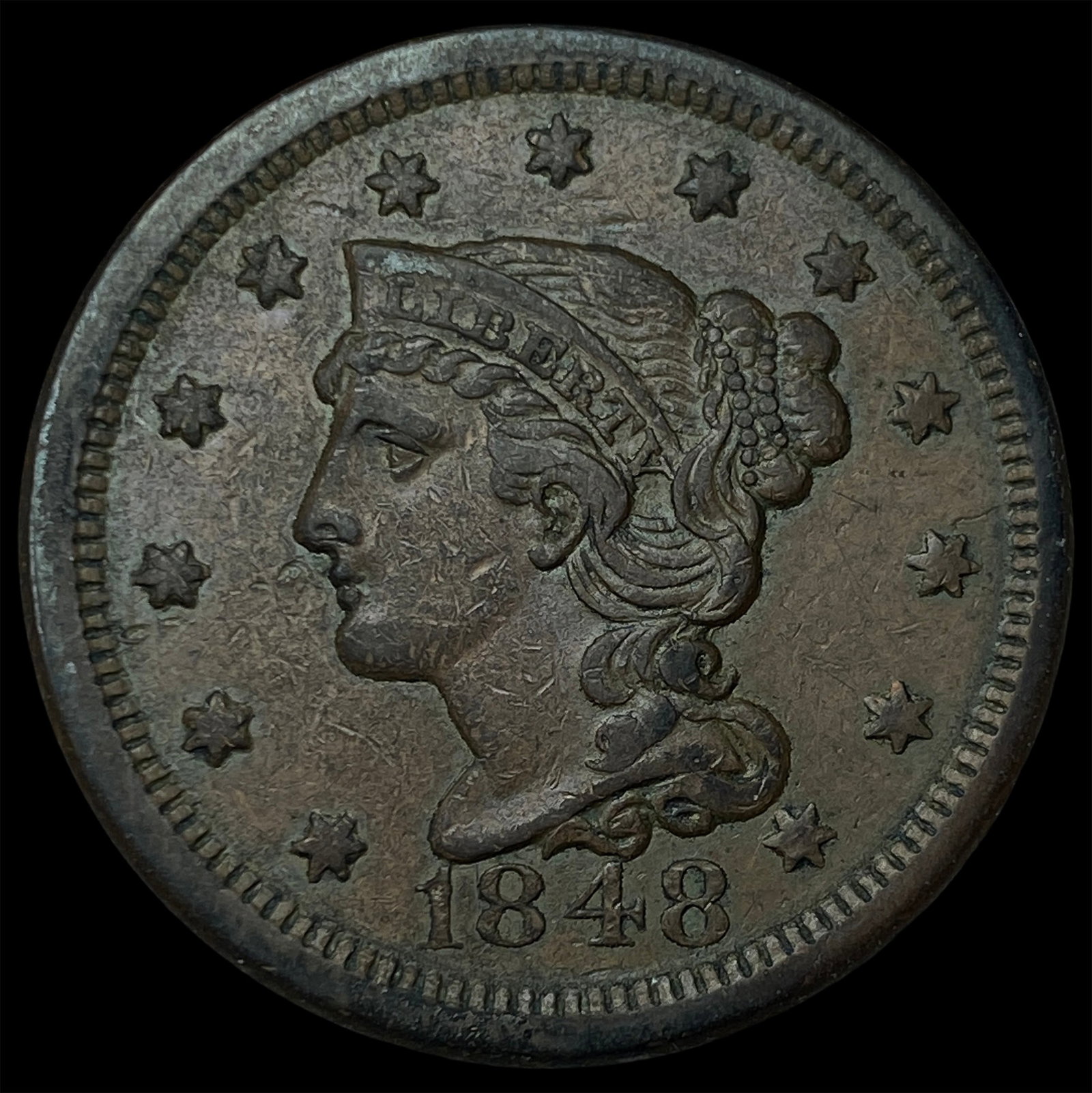 1848 Braided Hair Large Cent NEARLY UNCIRCULATED (1 of 2)