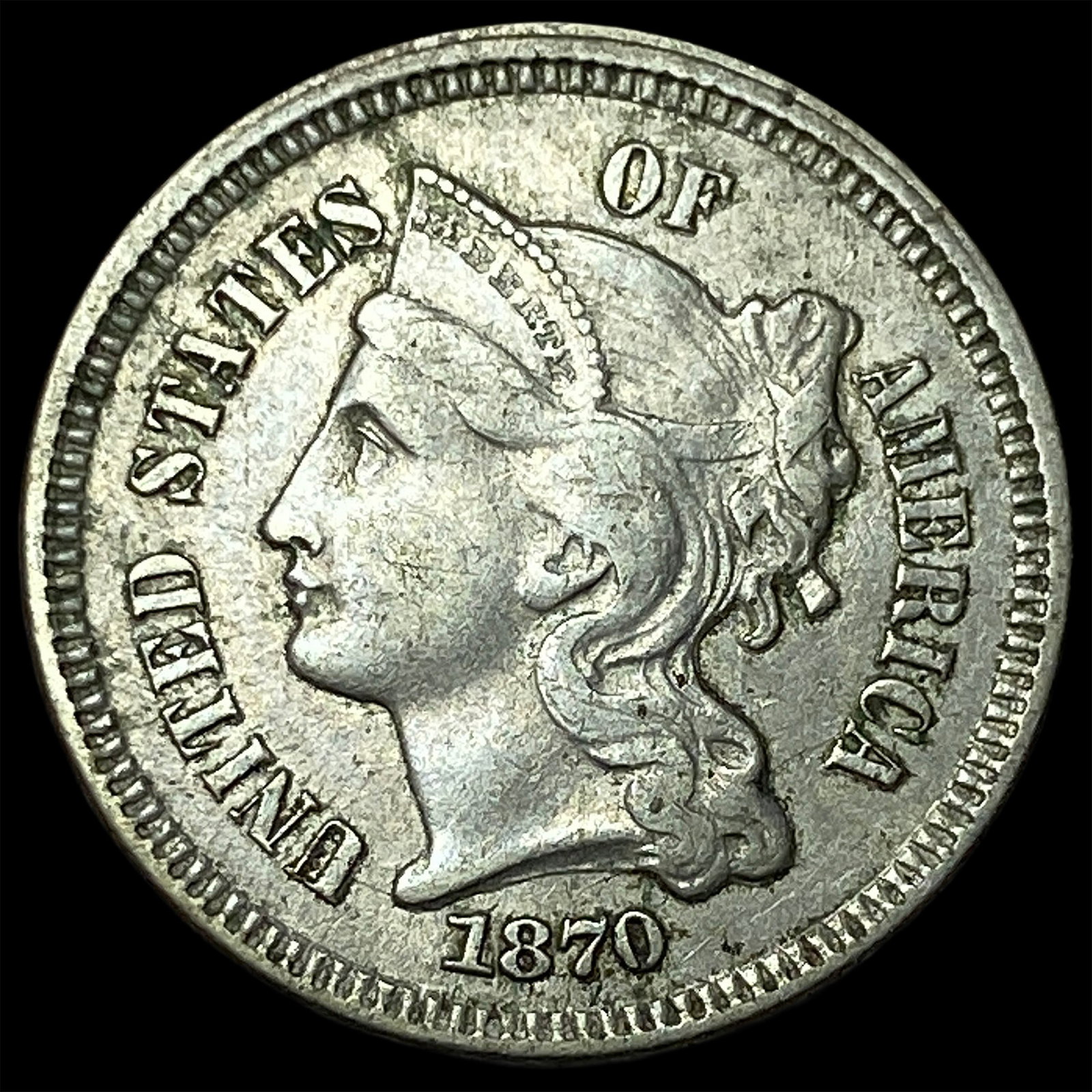1870 Nickel Three-Cent Piece NEARLY UNCIRCULATED (1 of 2)