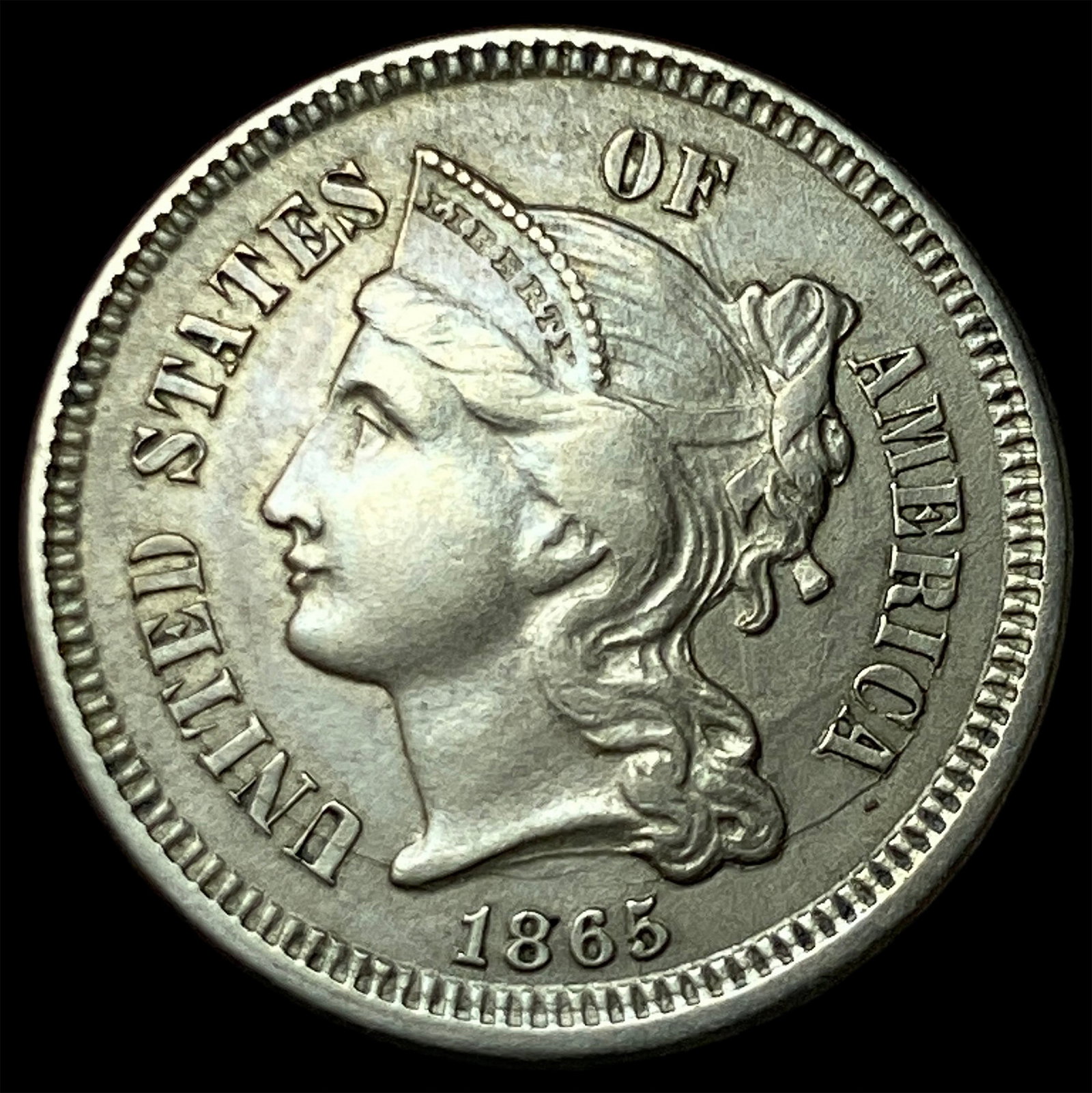 1865 Nickel Three-Cent Piece CLOSELY UNCIRCULATED: 1865 Nickel Three-Cent Piece CLOSELY UNCIRCULATED