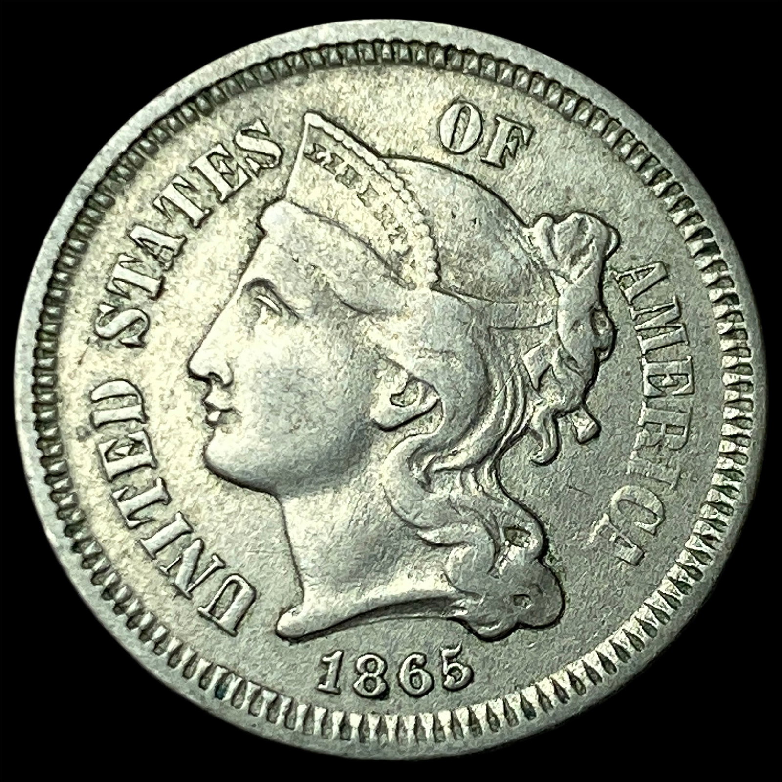 1865 Nickel Three-Cent Piece CLOSELY UNCIRCULATED: 1865 Nickel Three-Cent Piece CLOSELY UNCIRCULATED