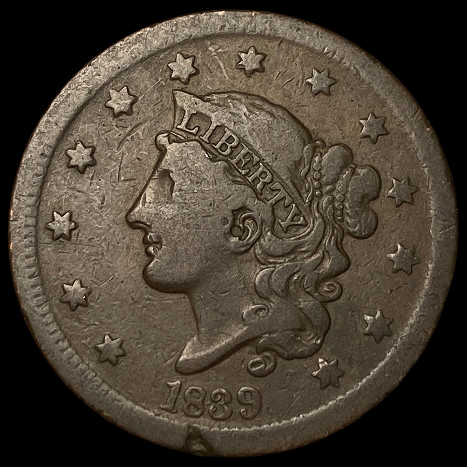1839 Braided Hair Large Cent LIGHTLY CIRCULATED: 1839 Braided Hair Large Cent LIGHTLY CIRCULATED