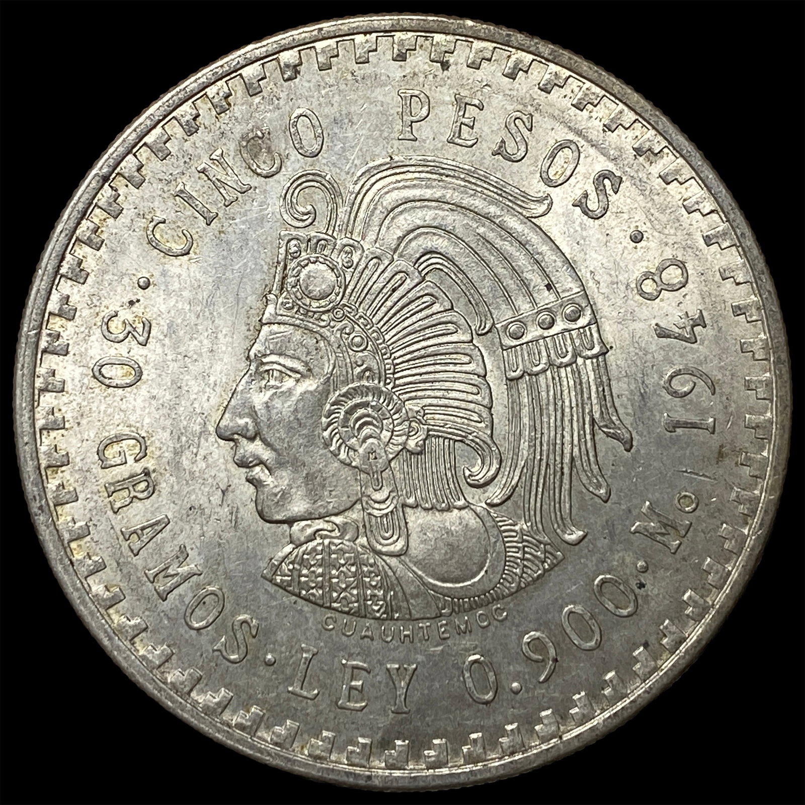 1948 Mexico Silver 5 Pesos CuauhtÃ©moc UNCIRCULATED (1 of 2)