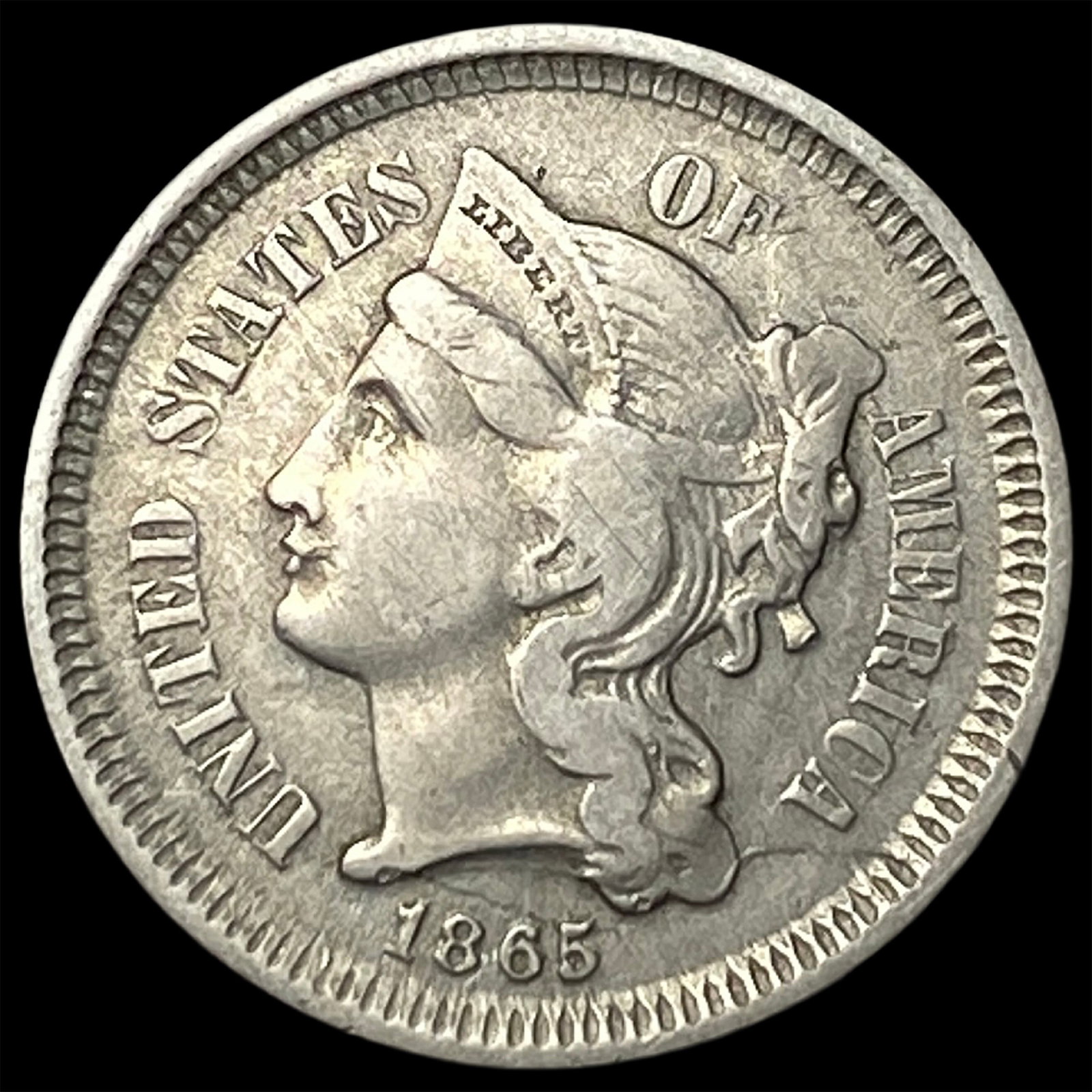 1865 Nickel Three-Cent Piece NEARLY UNCIRCULATED (1 of 2)