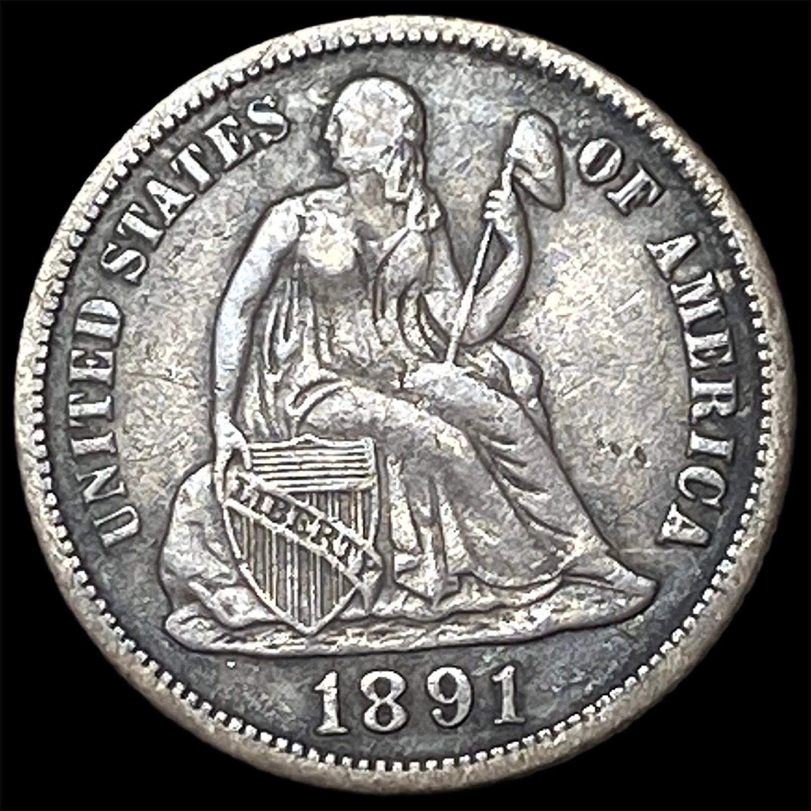 1891-S Silver Seated Liberty Dime CLOSELY UNCIRCULATED: 1891-S Silver Seated Liberty Dime CLOSELY UNCIRCULATED