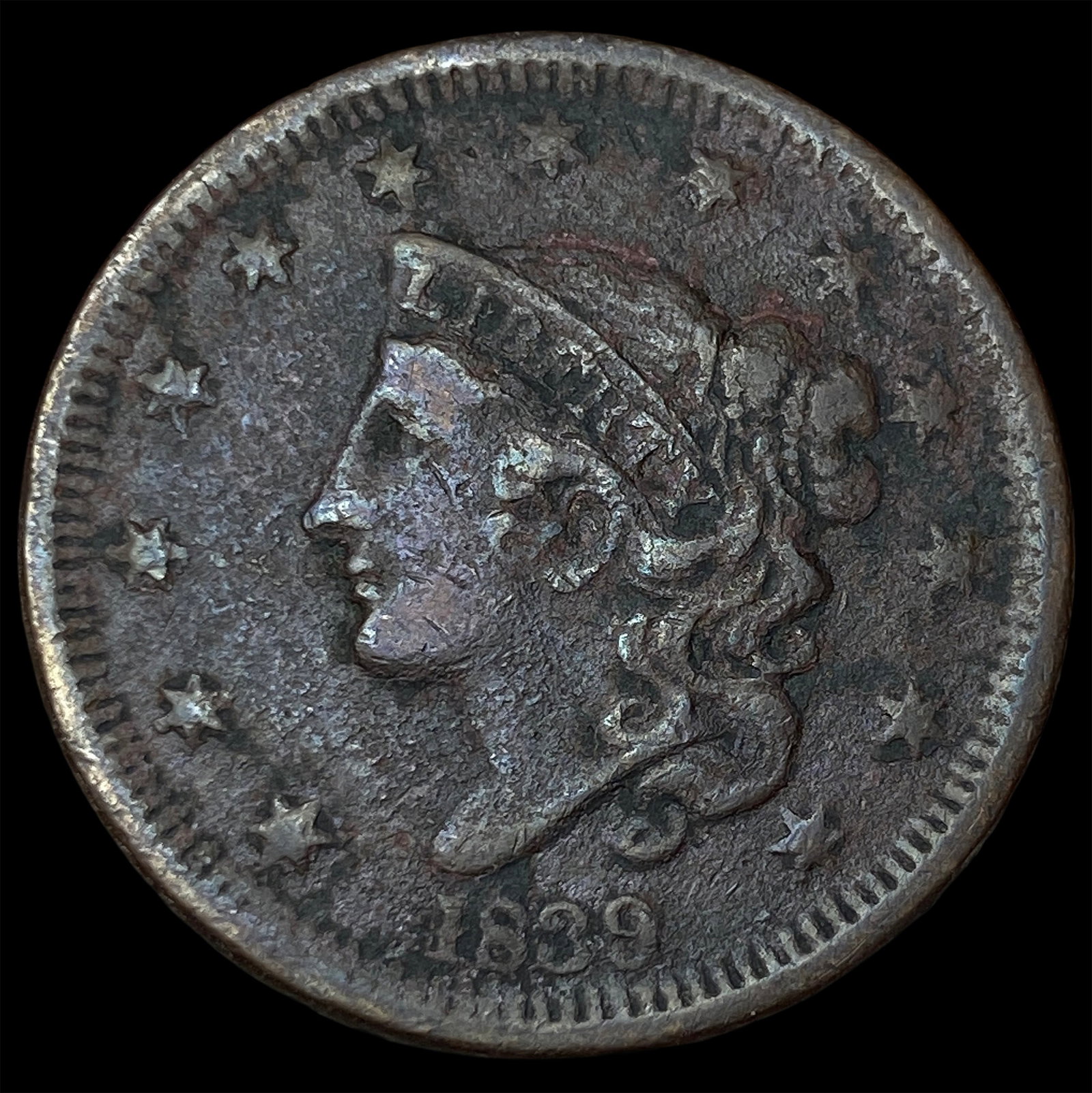 1839 Coronet Head Large Cent LIGHTLY CIRCULATED: 1839 Coronet Head Large Cent LIGHTLY CIRCULATED