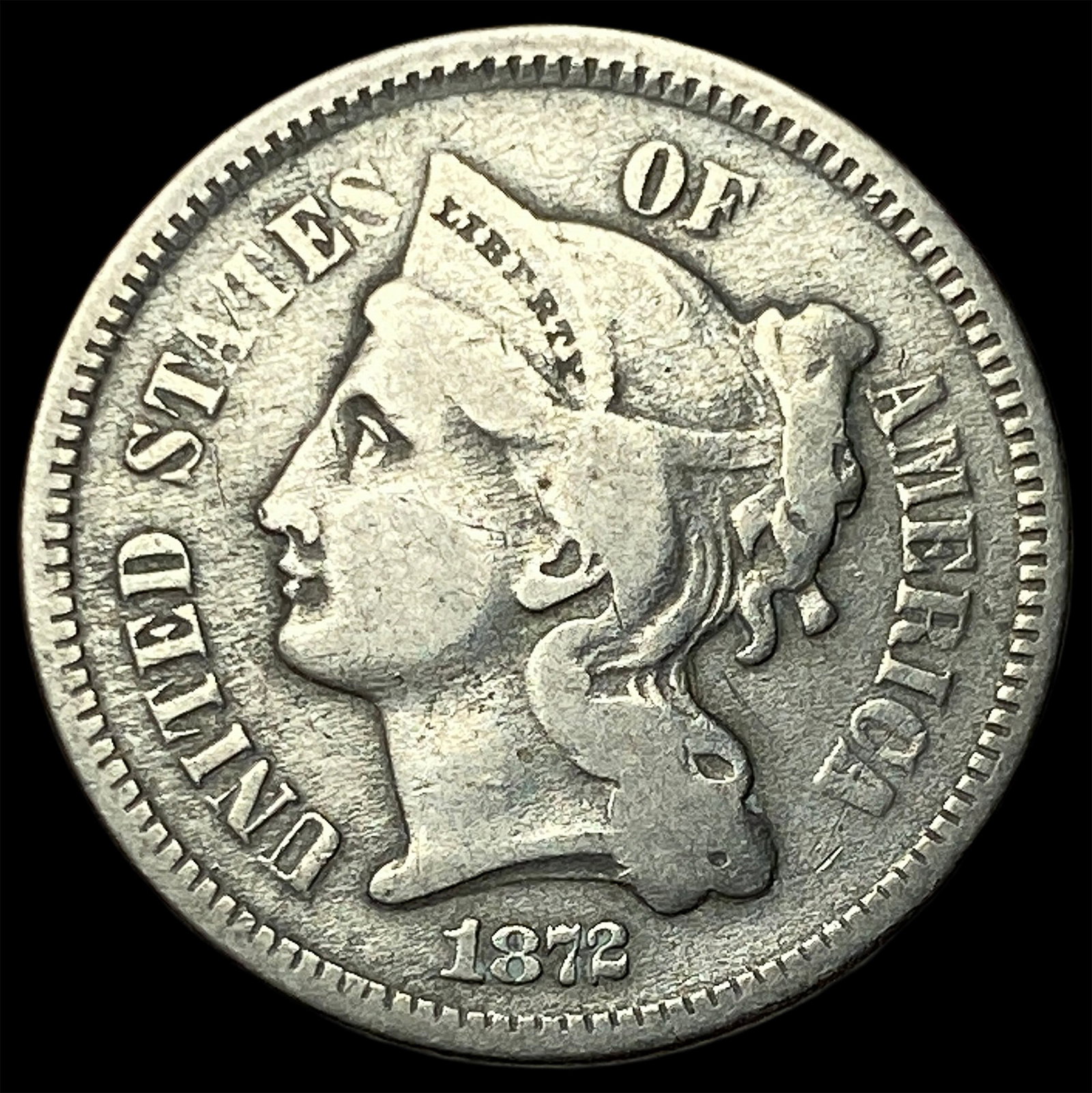 1872 Nickel Three-Cent Piece NEARLY UNCIRCULATED (1 of 2)
