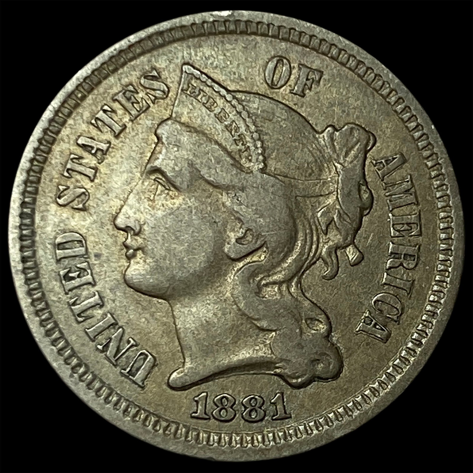 1881 Nickel Three-Cent Piece NEARLY UNCIRCULATED (1 of 2)