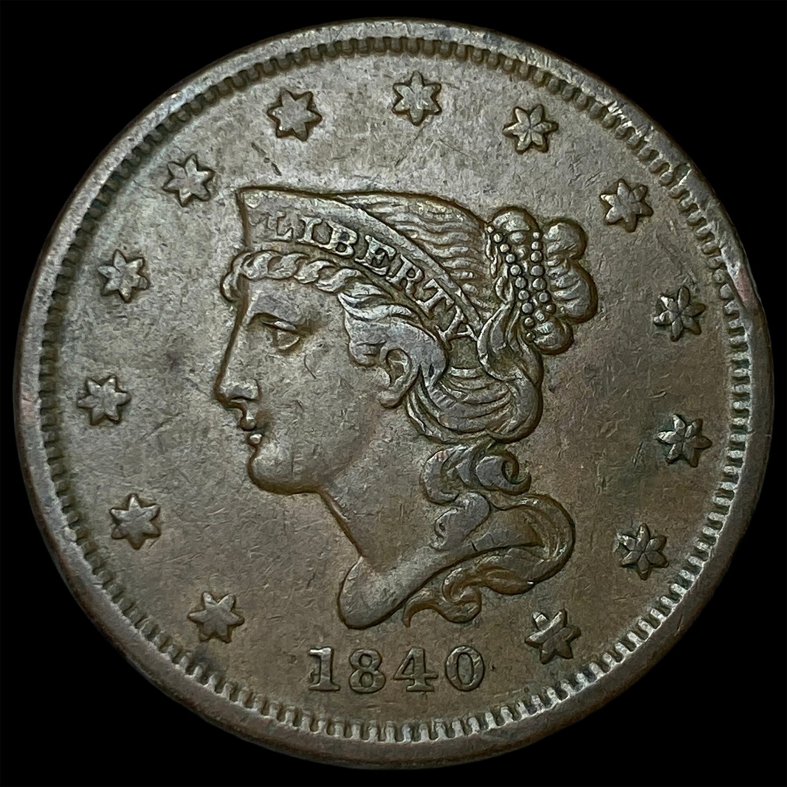 1840 Braided Hair Large Cent NEARLY UNCIRCULATED (1 of 2)