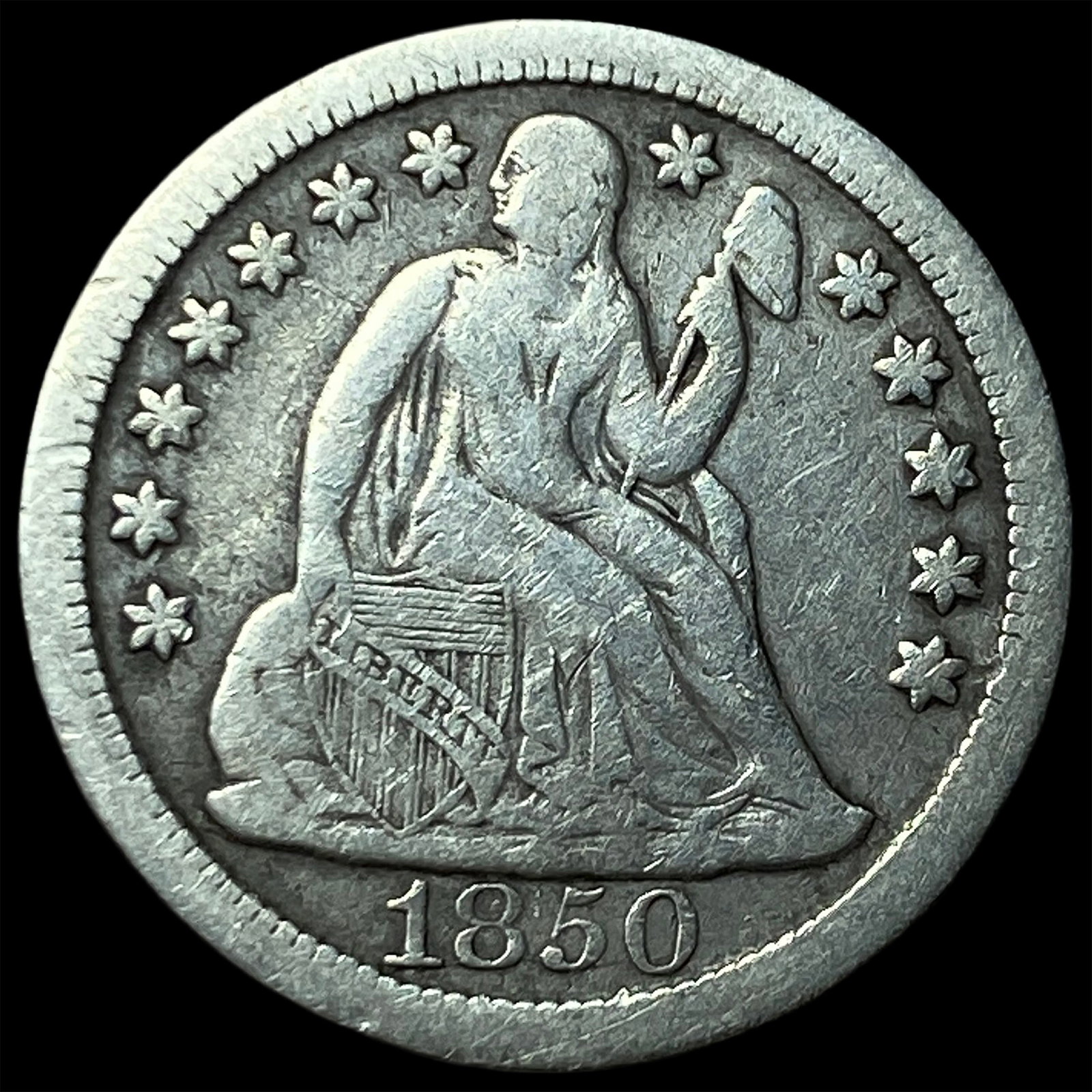 1850 Silver Seated Liberty Dime NEARLY UNCIRCULATED: 1850 Silver Seated Liberty Dime NEARLY UNCIRCULATED