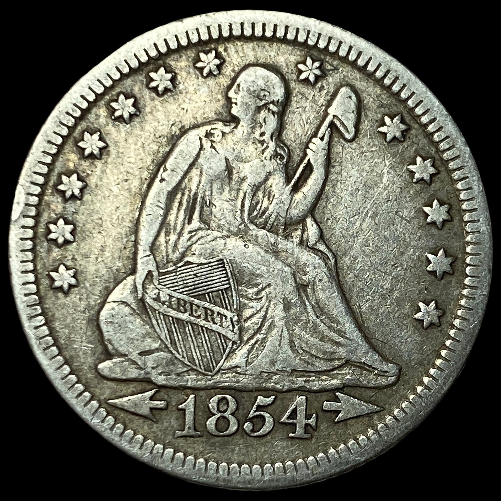 1854 Arrows Seated Liberty Quarter LIGHTLY CIRCULATED: 1854 Arrows Seated Liberty Quarter LIGHTLY CIRCULATED