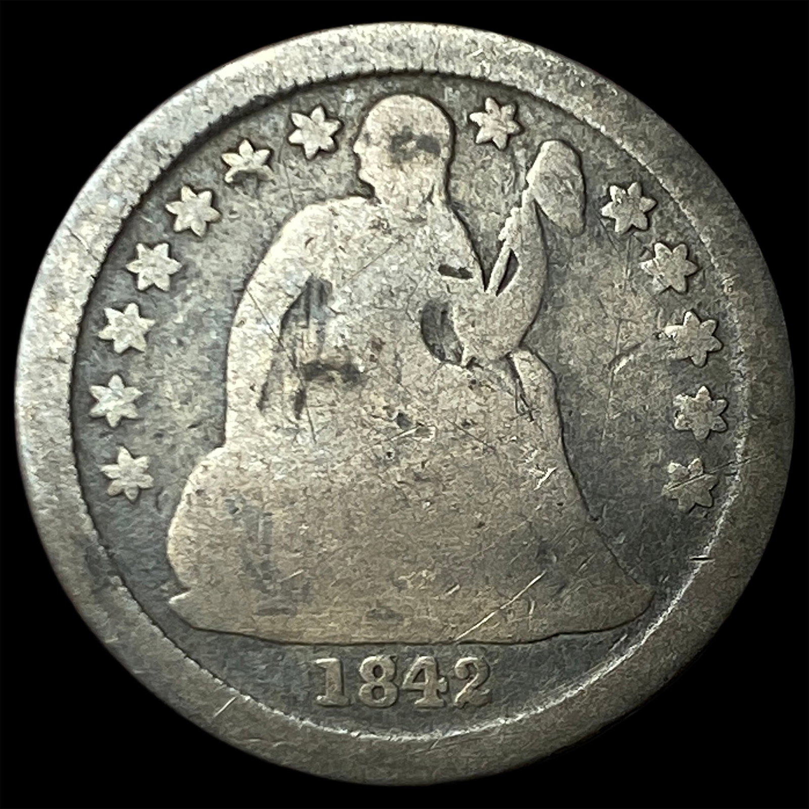 1842 Silver Seated Liberty Dime NICELY CIRCULATED (1 of 2)