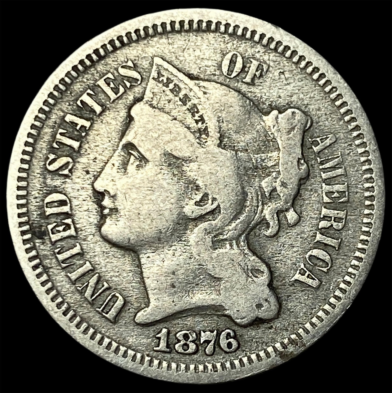 1876 Nickel Three-Cent Piece NEARLY UNCIRCULATED (1 of 2)