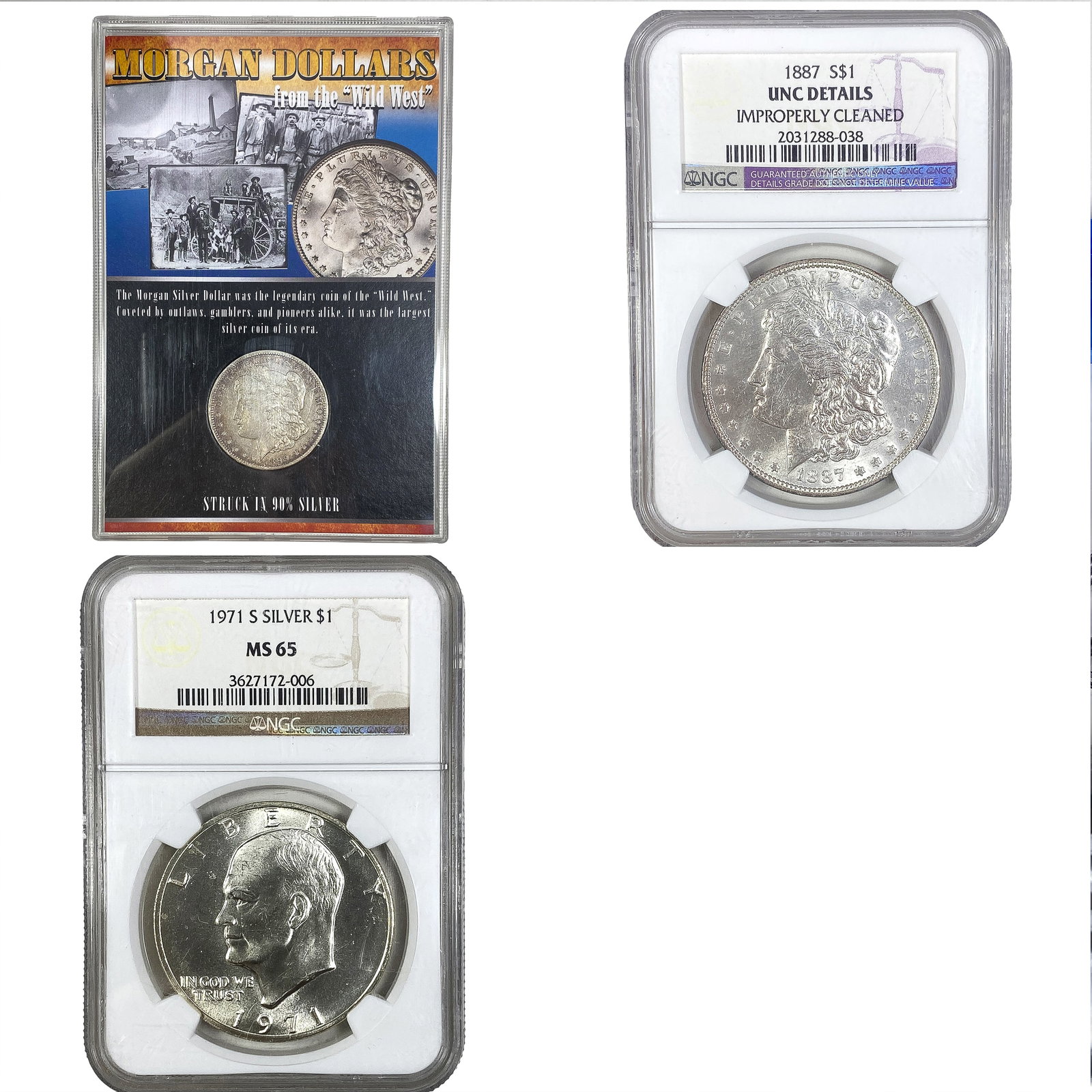 [3 Coins] 1887-1971 Ike $1 & Morgan $1s NGS MS65 (1 of 2)