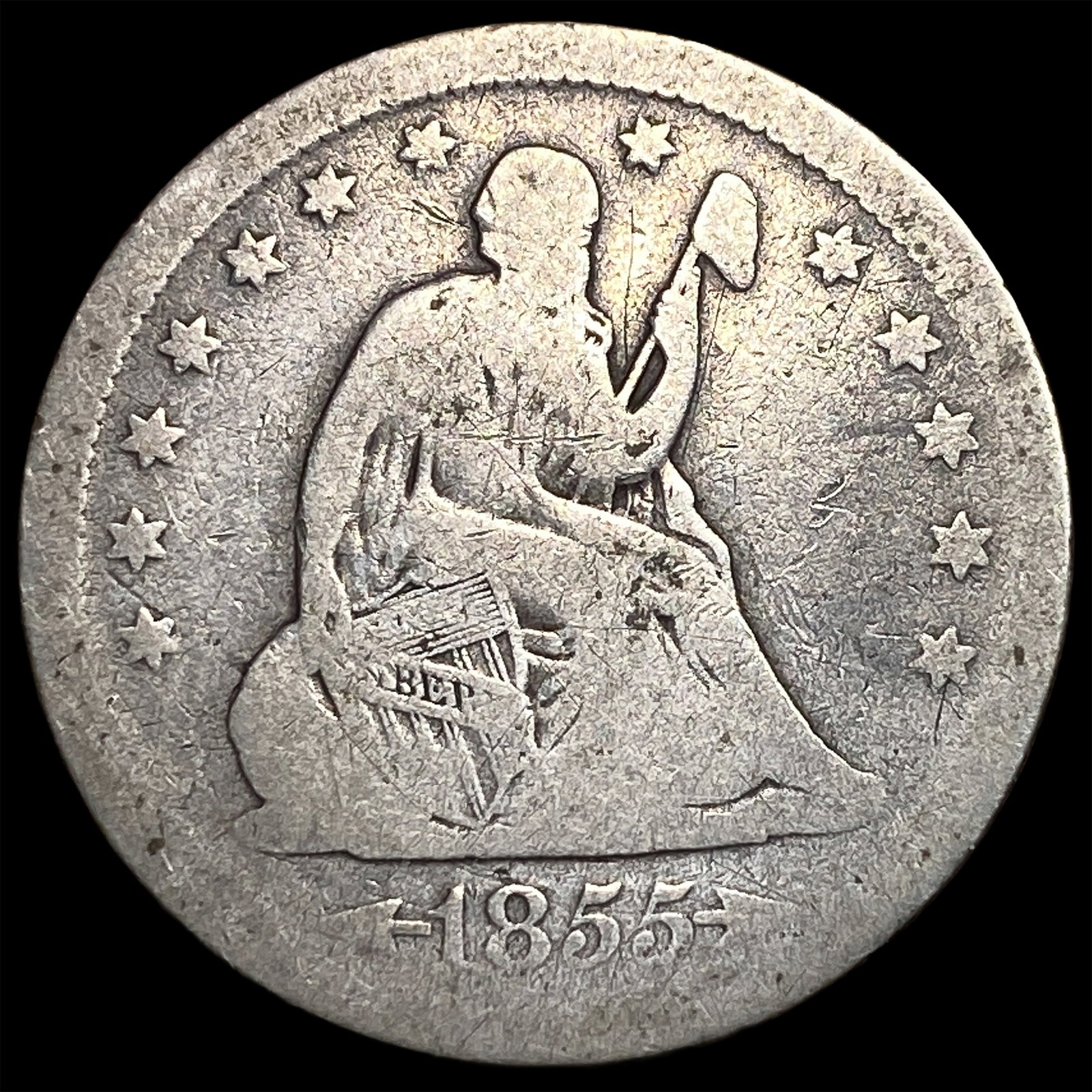 1855 Silver Seated Liberty Quarter NICELY CIRCULATED (1 of 2)