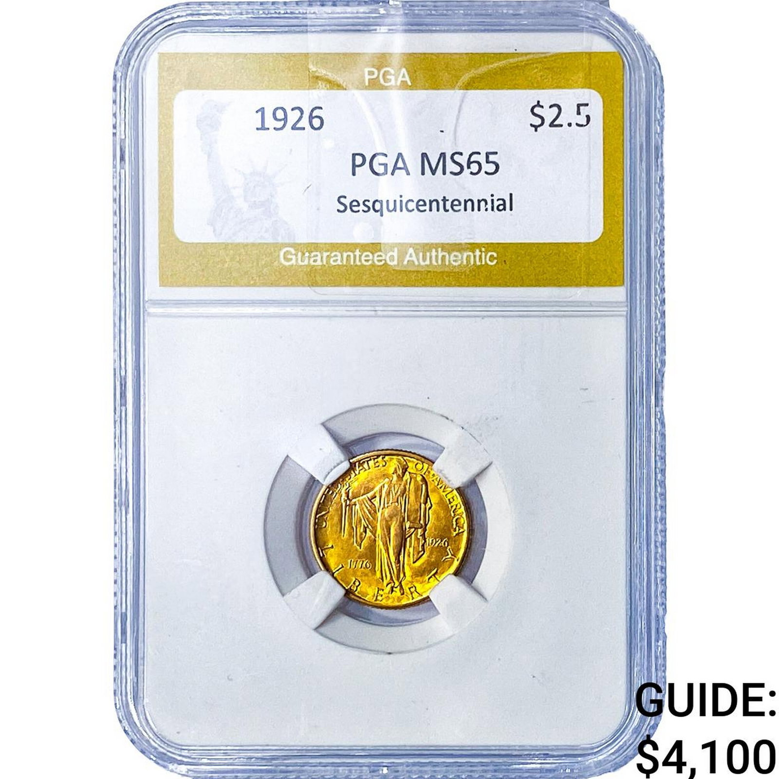 1926 Sesquincentennial $2.50 Gold Quarter Eagle PGA MS65: 1926 Sesquincentennial $2.50 Gold Quarter Eagle PGA MS65