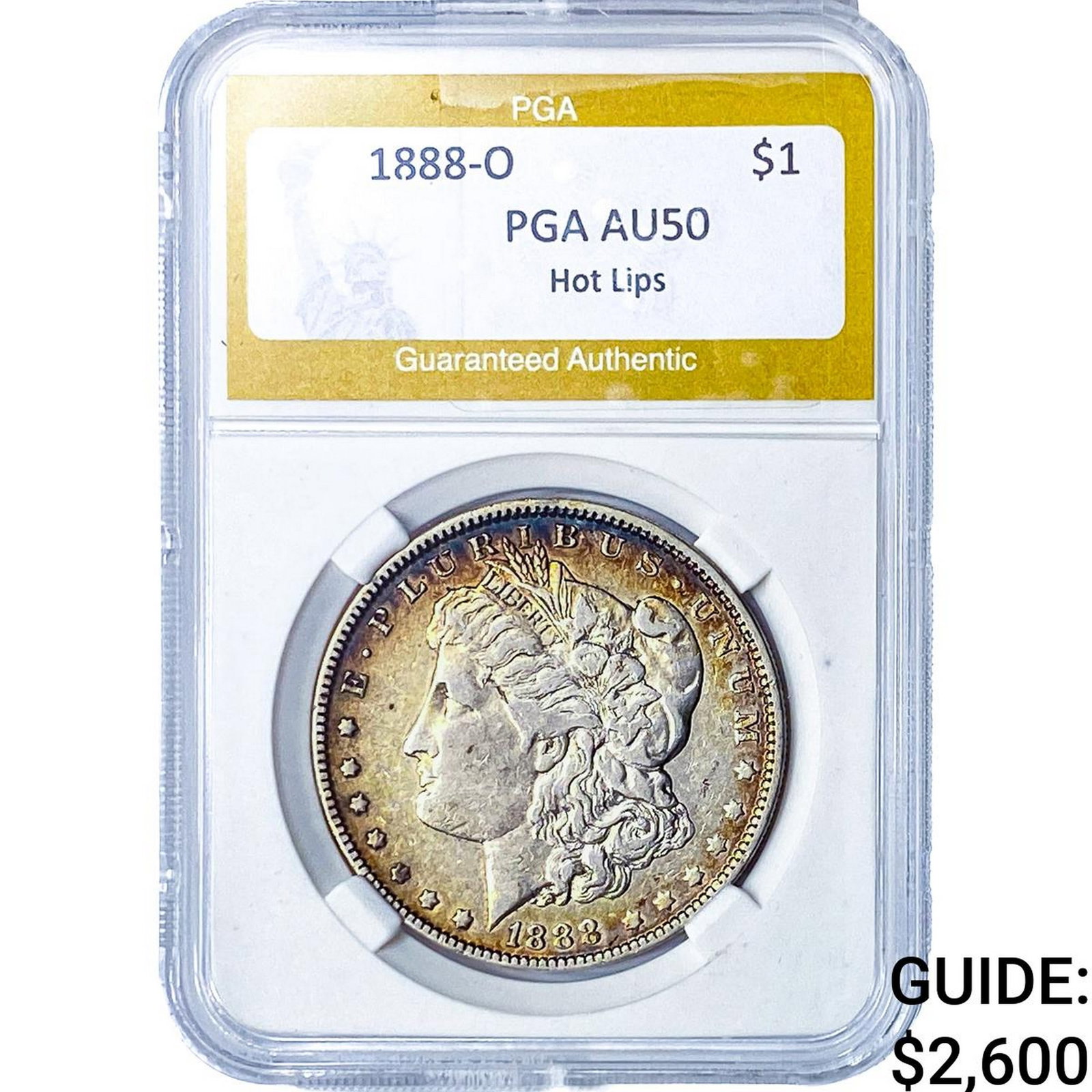 1888-O Morgan Silver Dollar PGA AU50 Hot Lips: 1888-O Morgan Silver Dollar PGA AU50 Hot Lips