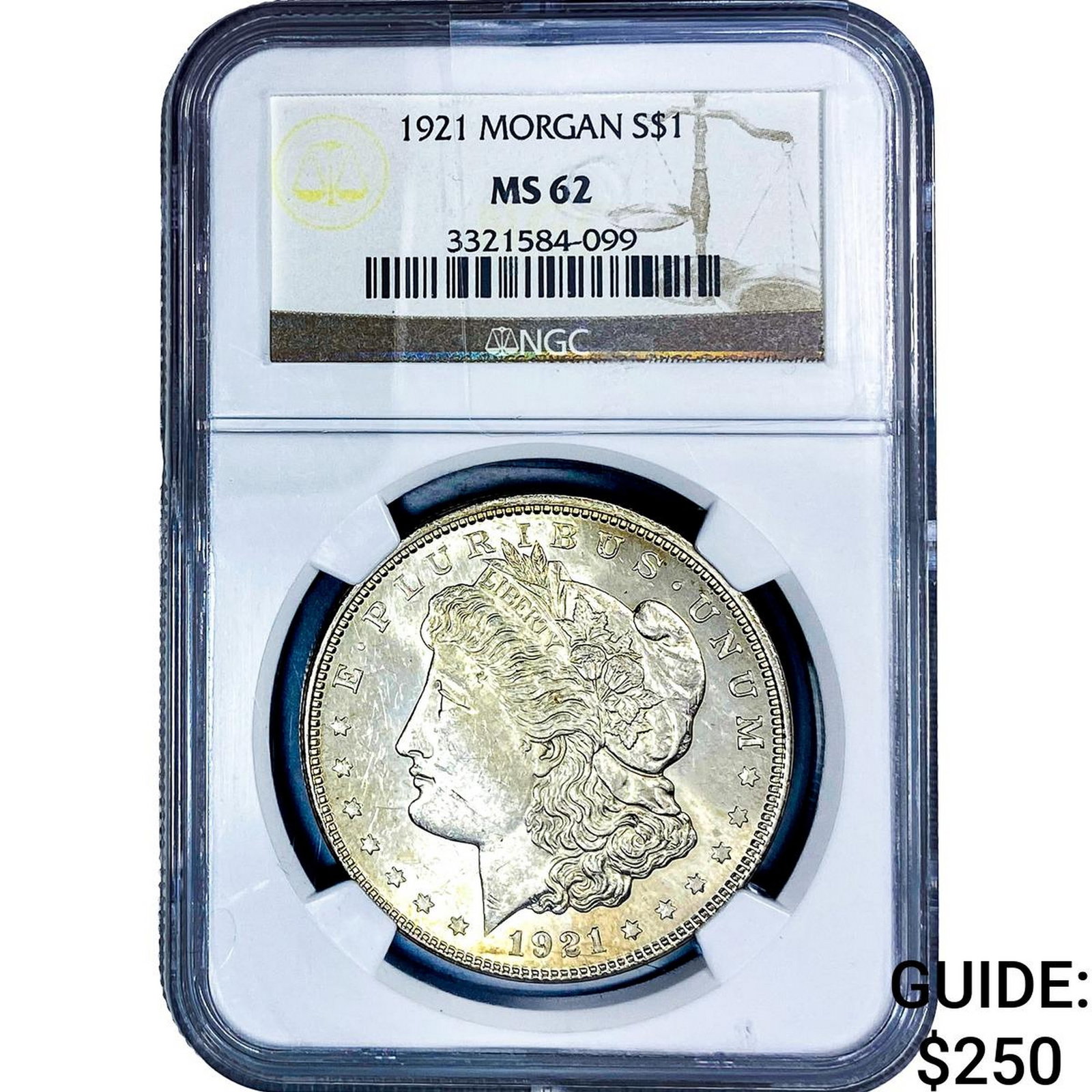 1921 Morgan Silver Dollar NGC MS62: 1921 Morgan Silver Dollar NGC MS62