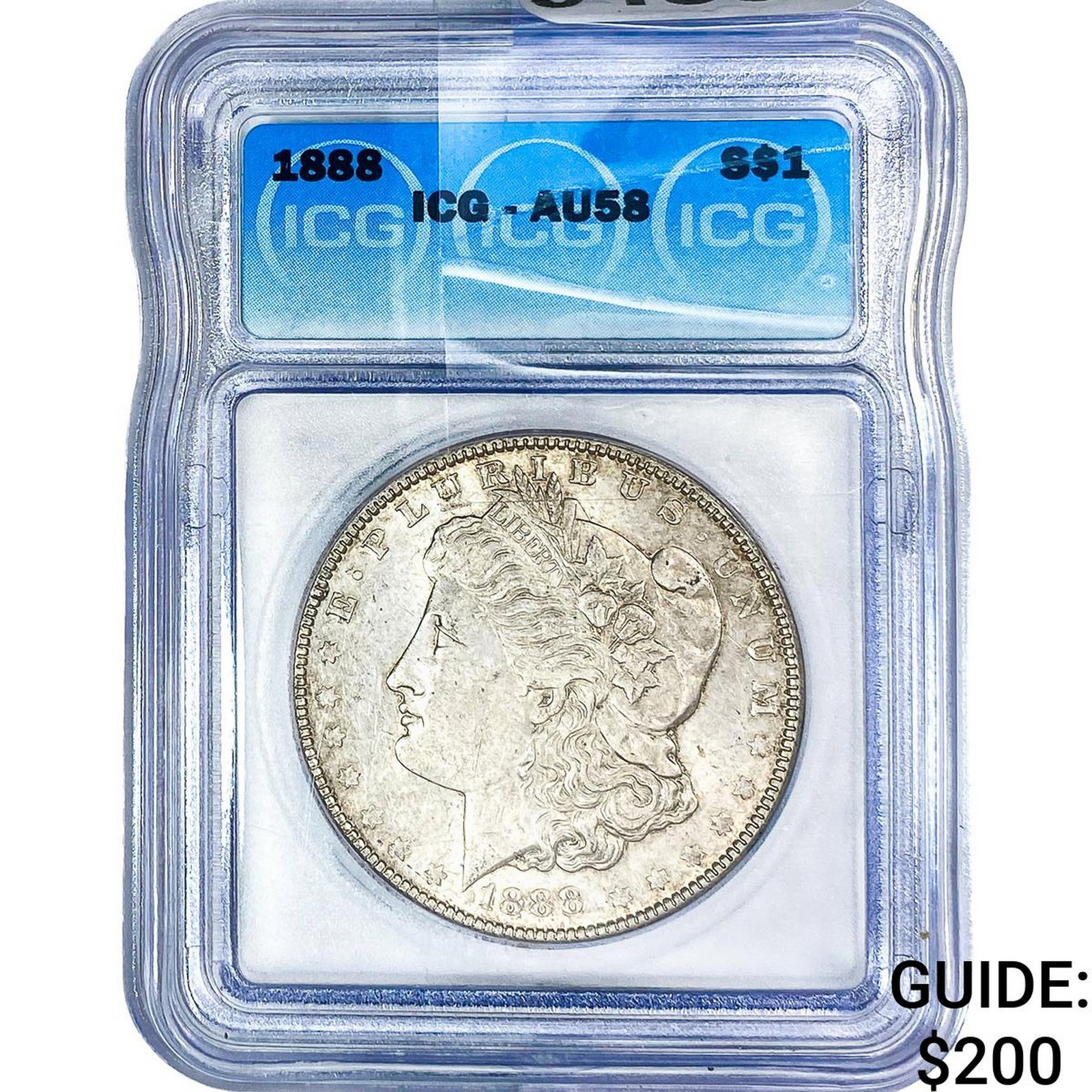 1888 Morgan Silver Dollar ICG AU58: 1888 Morgan Silver Dollar ICG AU58