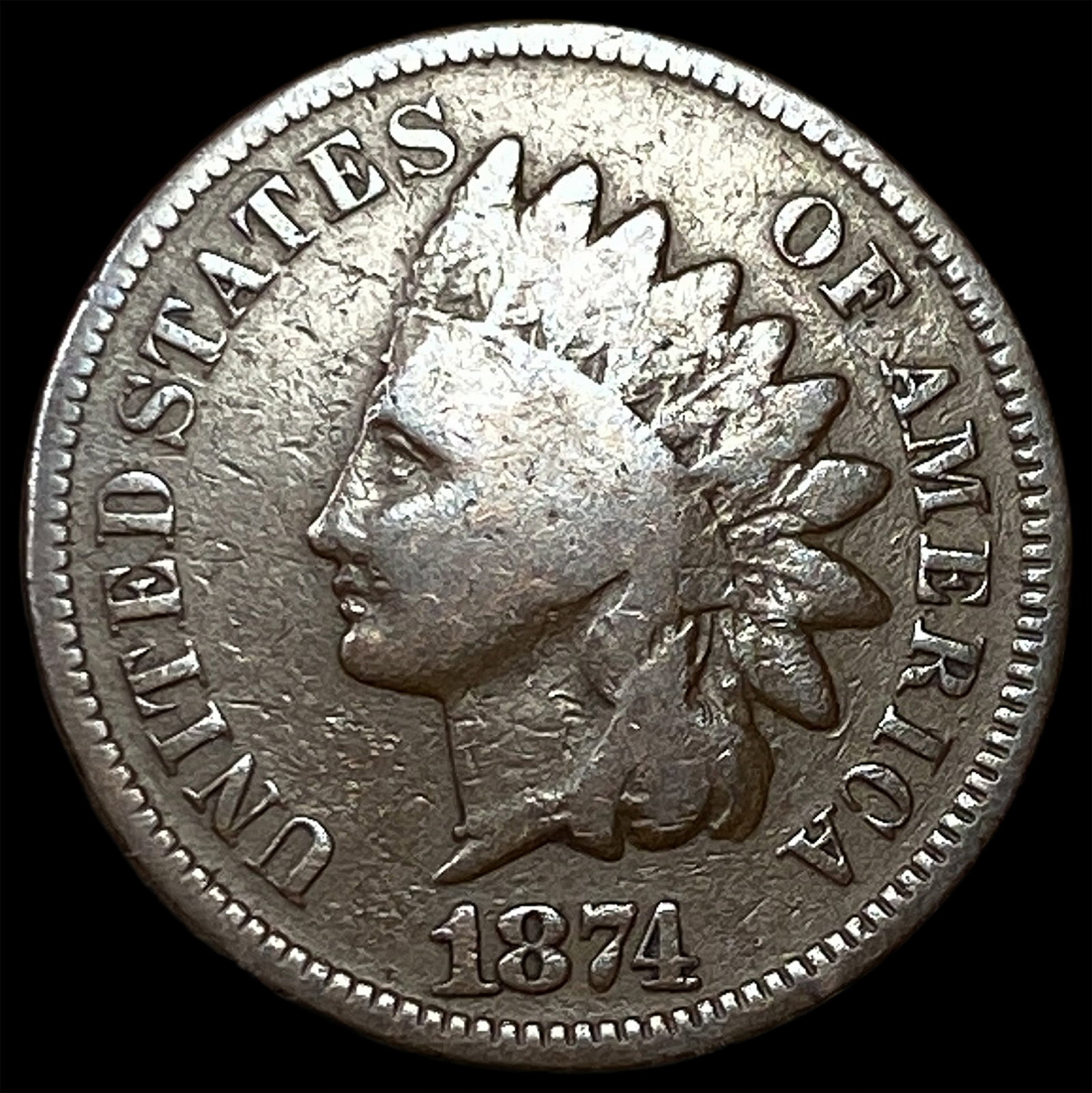 1874 Indian Head Cent NEARLY UNCIRCULATED: 1874 Indian Head Cent NEARLY UNCIRCULATED