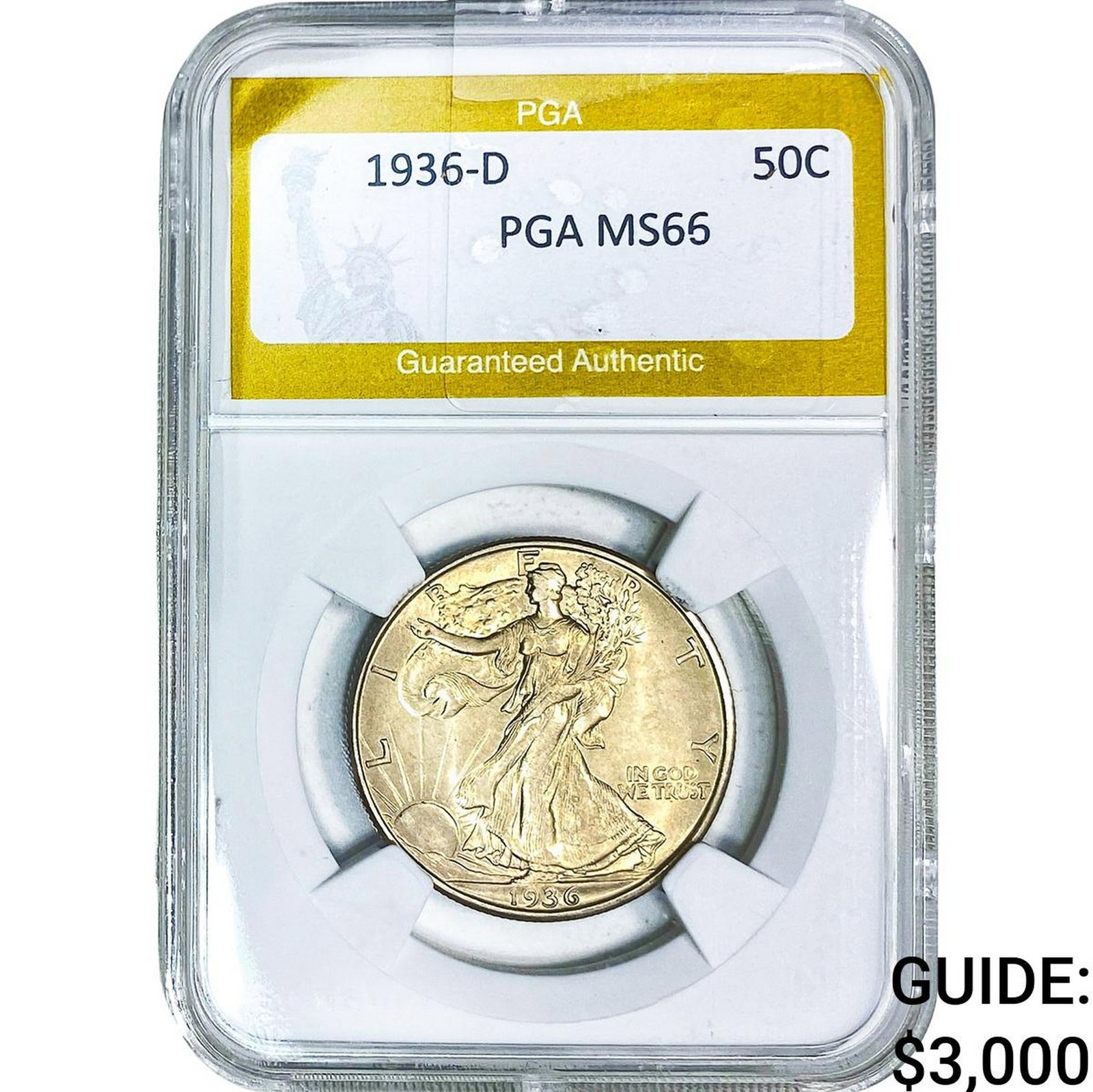 1936-D Walking Liberty Half Dollar PGA MS66: 1936-D Walking Liberty Half Dollar PGA MS66