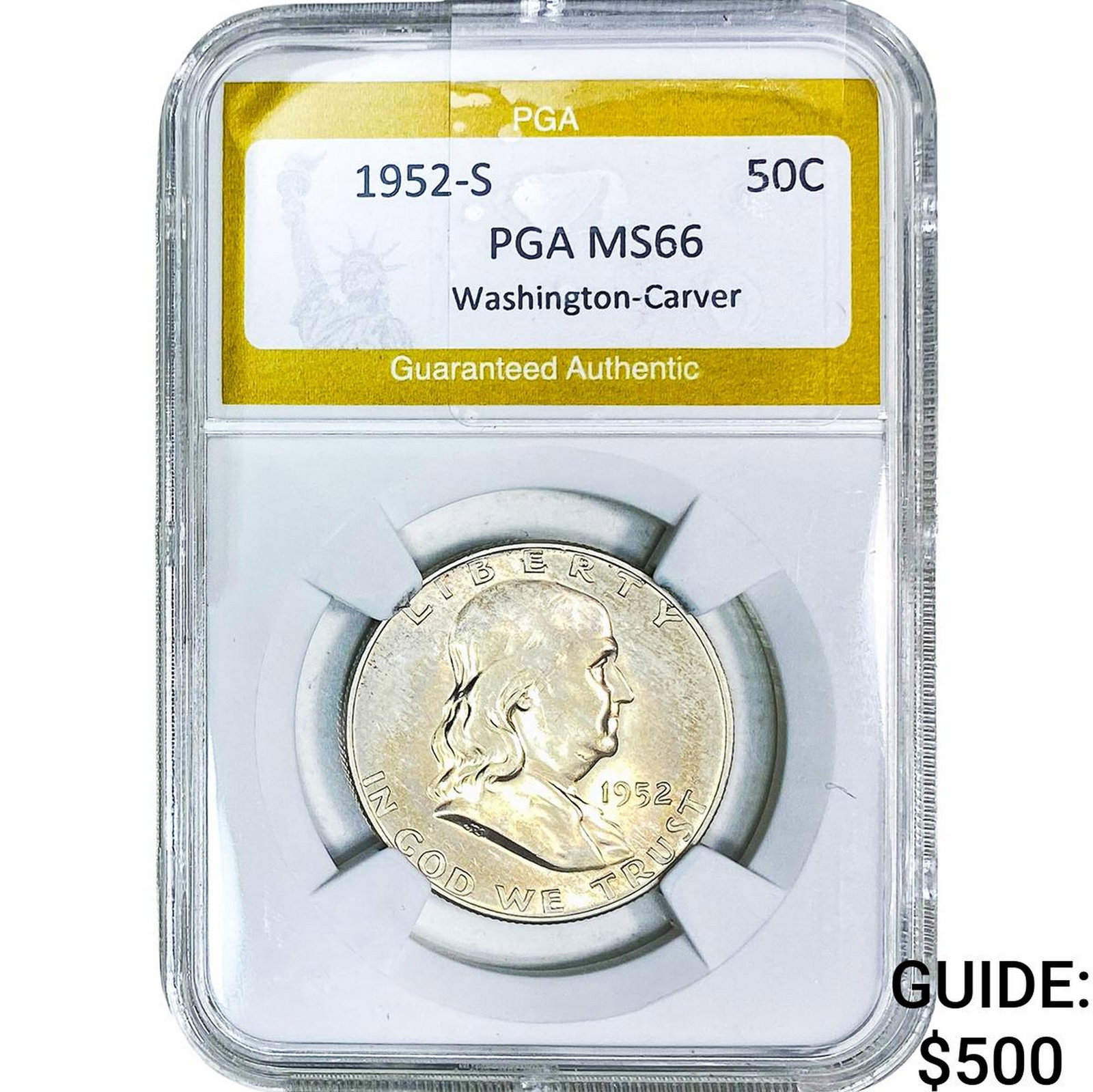 1952-S Franklin Half Dollar PGA MS66: 1952-S Franklin Half Dollar PGA MS66