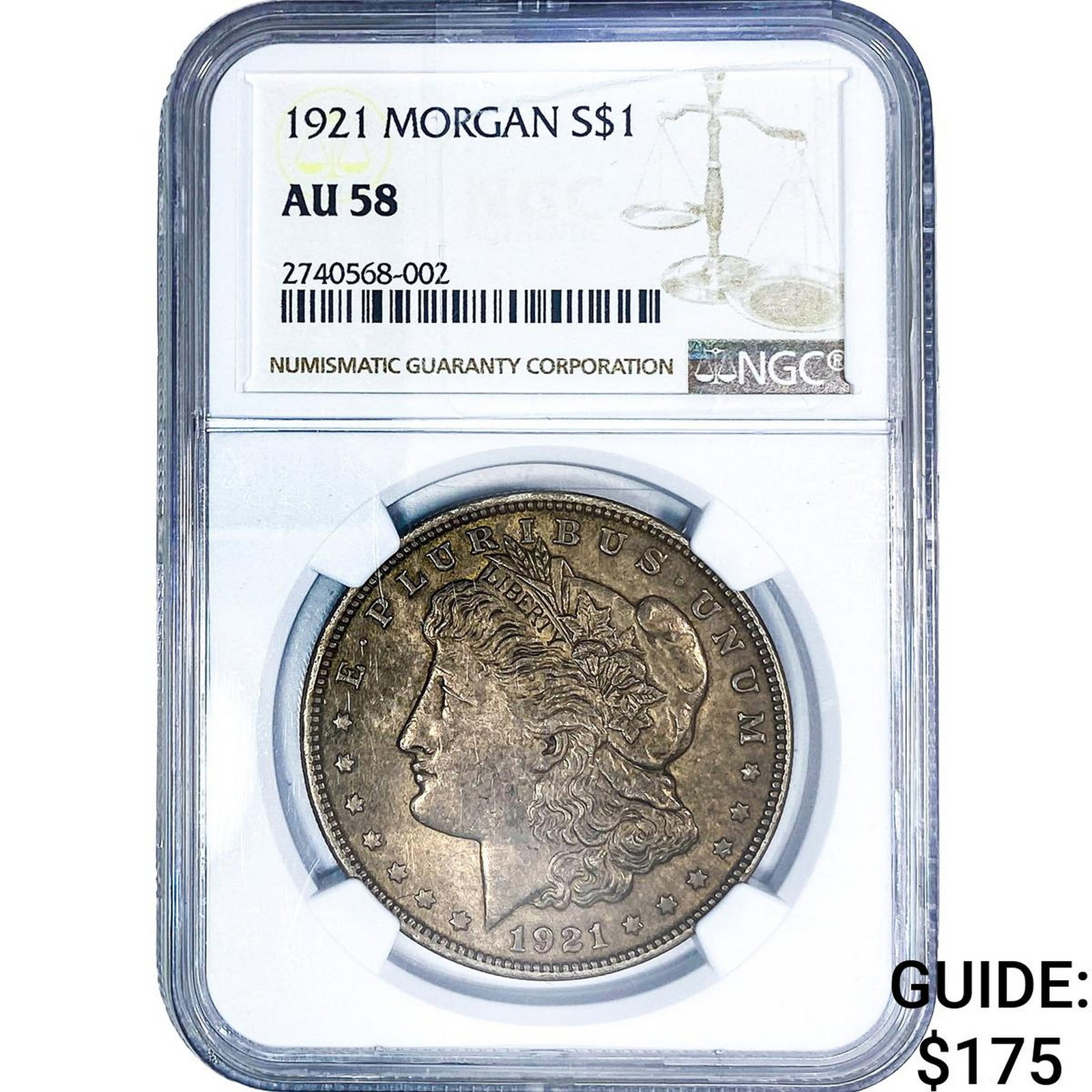 1921 Morgan Silver Dollar NGC AU58: 1921 Morgan Silver Dollar NGC AU58