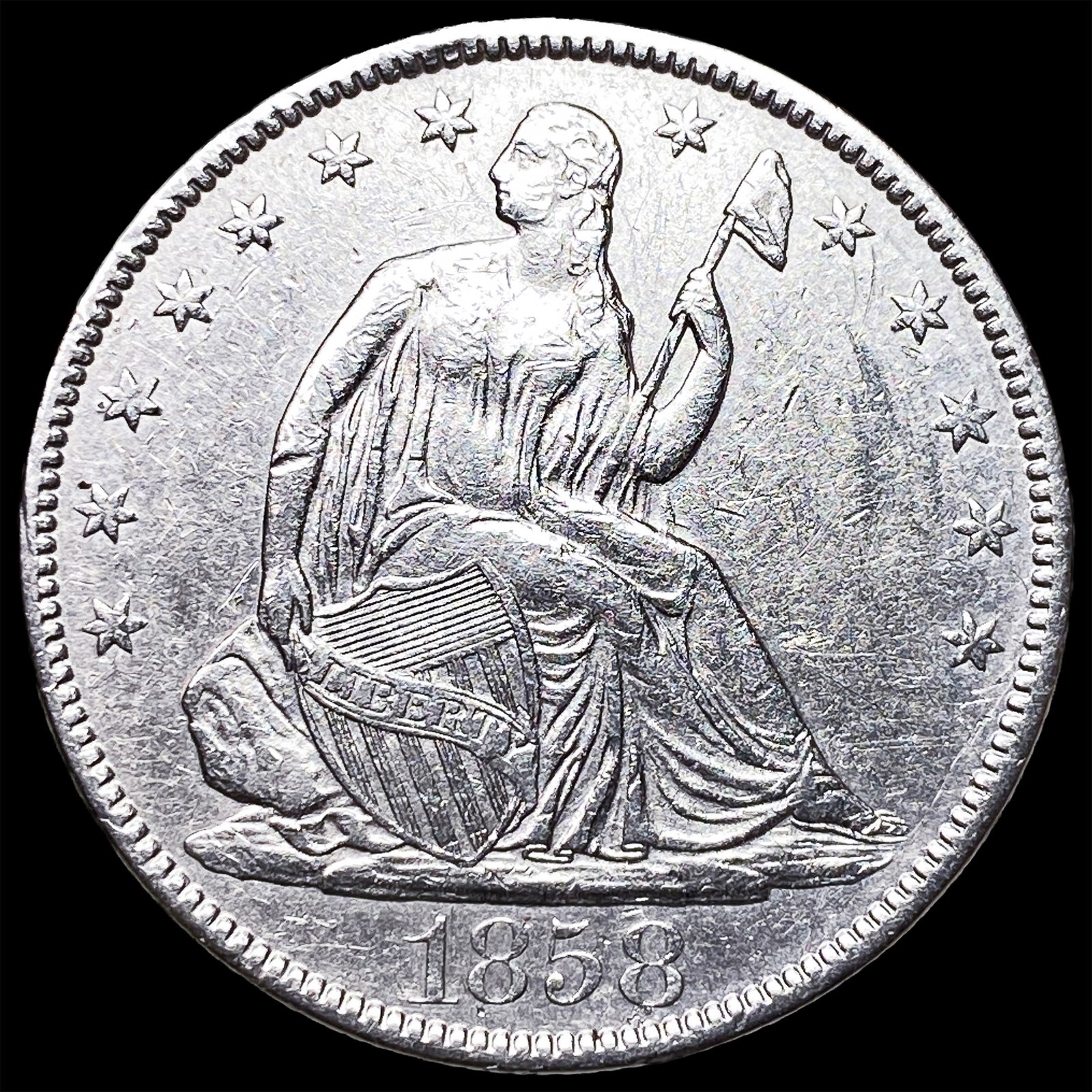 1858-O Silver Seated Liberty Half Dollar UNCIRCULATED: 1858-O Silver Seated Liberty Half Dollar UNCIRCULATED