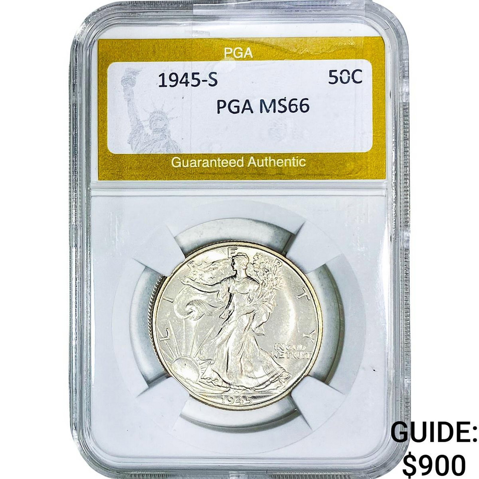 1945-S Walking Liberty Half Dollar PGA MS66: 1945-S Walking Liberty Half Dollar PGA MS66