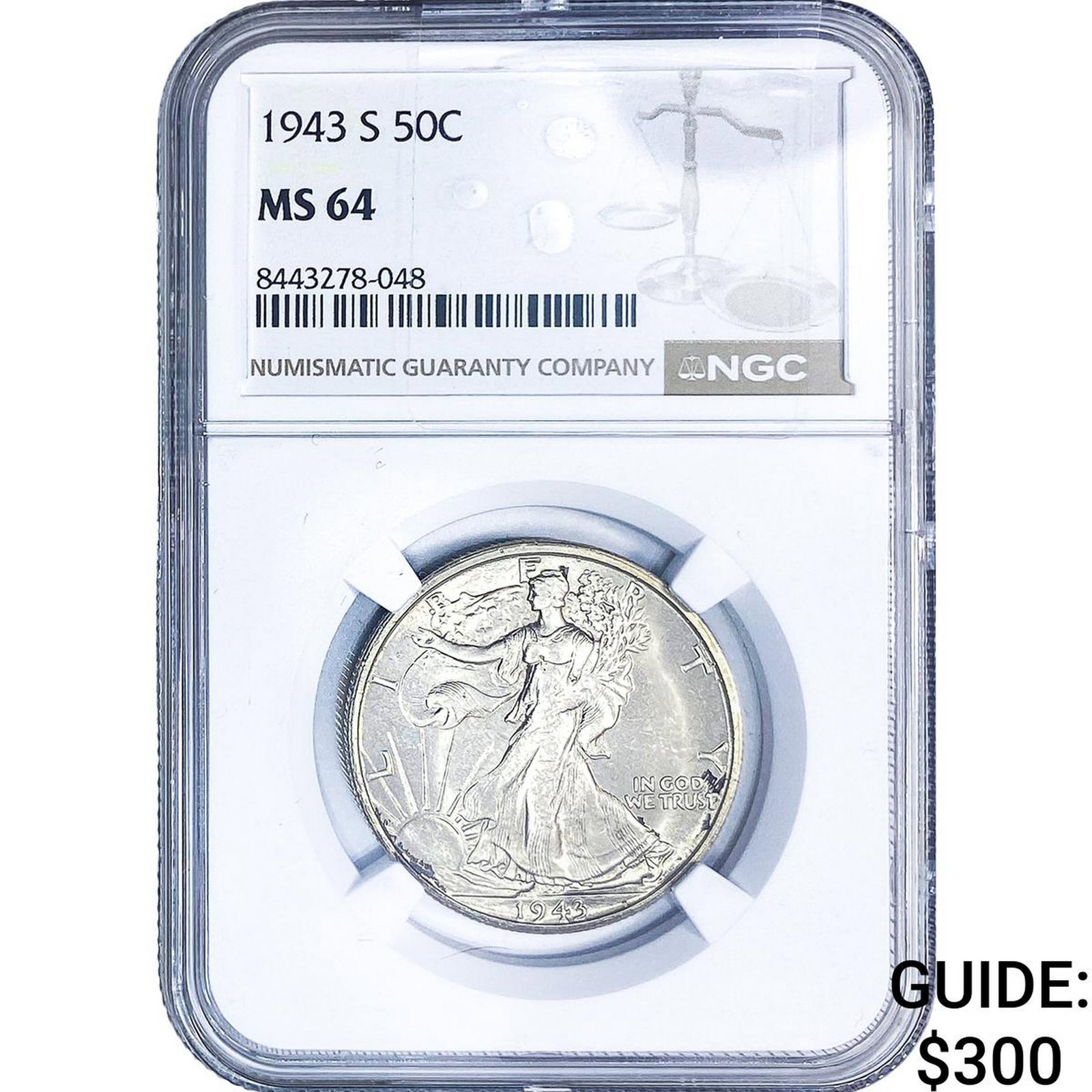 1943-S Walking Liberty Half Dollar NGC MS64: 1943-S Walking Liberty Half Dollar NGC MS64