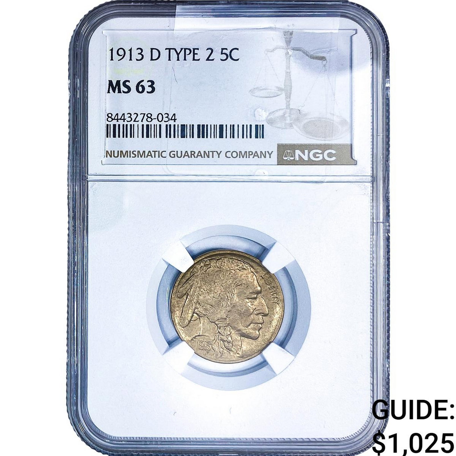 1913-D Buffalo Nickel NGC MS63: 1913-D Buffalo Nickel NGC MS63