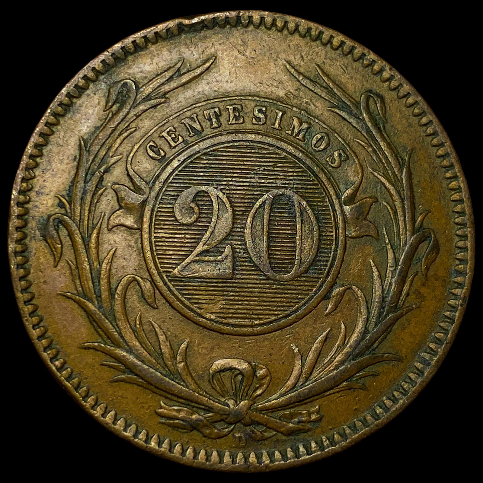 1857 Uruguay Copper 20 Centesimos (1 of 2)