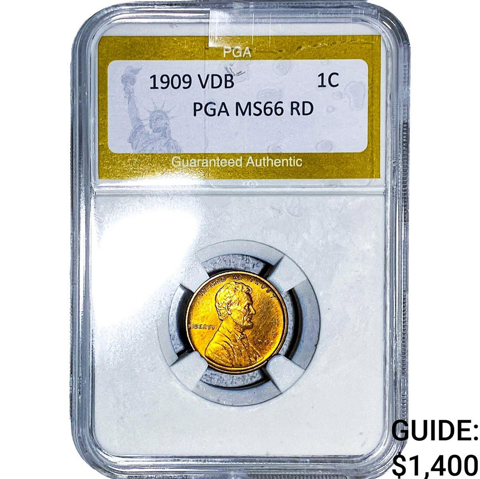 1909 VDB Wheat Cent PGA MS66 RD: 1909 VDB Wheat Cent PGA MS66 RD