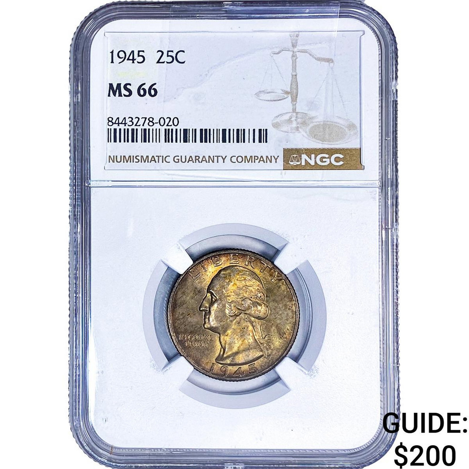 1945 Washington Silver Quarter NGC MS66: 1945 Washington Silver Quarter NGC MS66