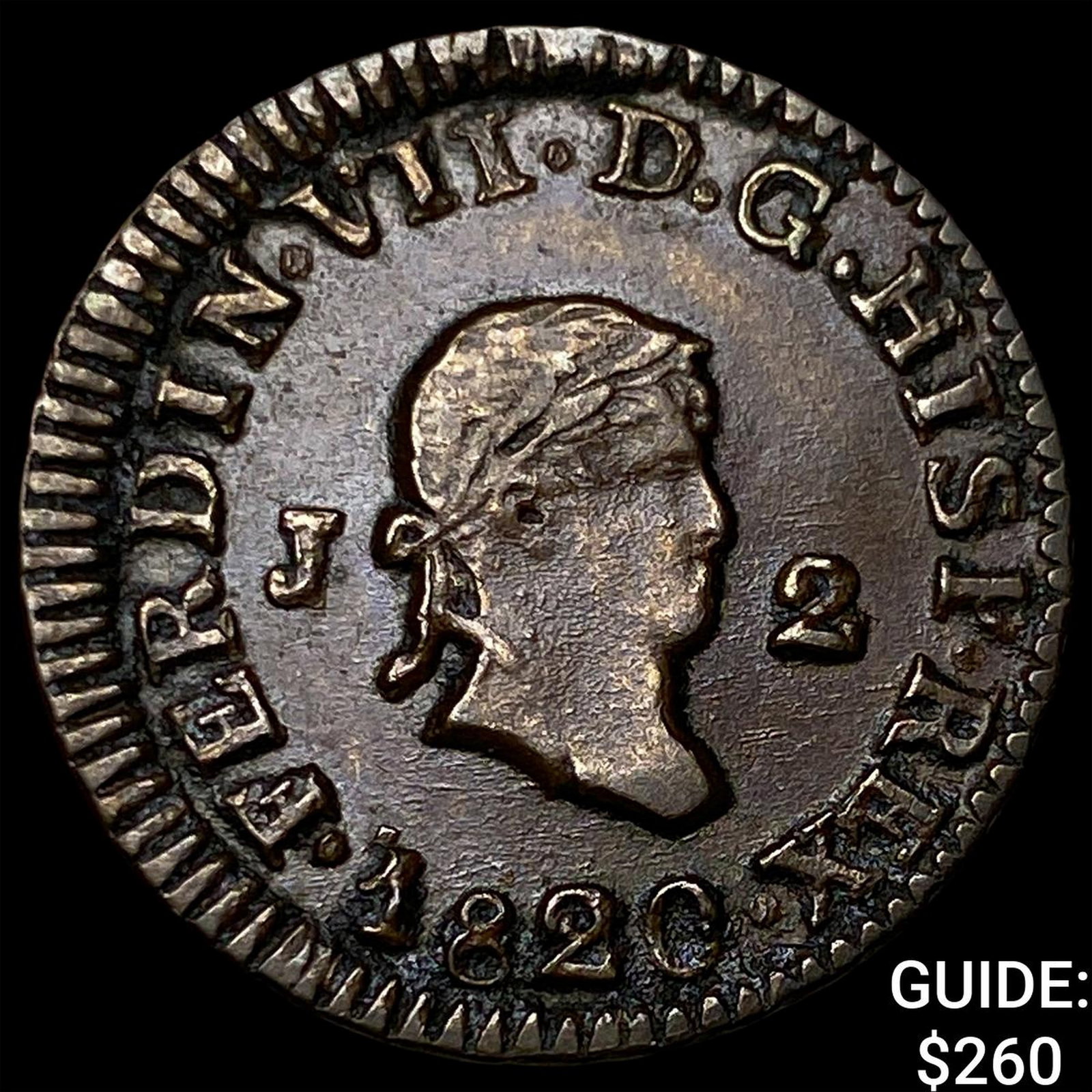 1820 Spain Ferdinand VIII Bronze 2 Maravedis (1 of 2)