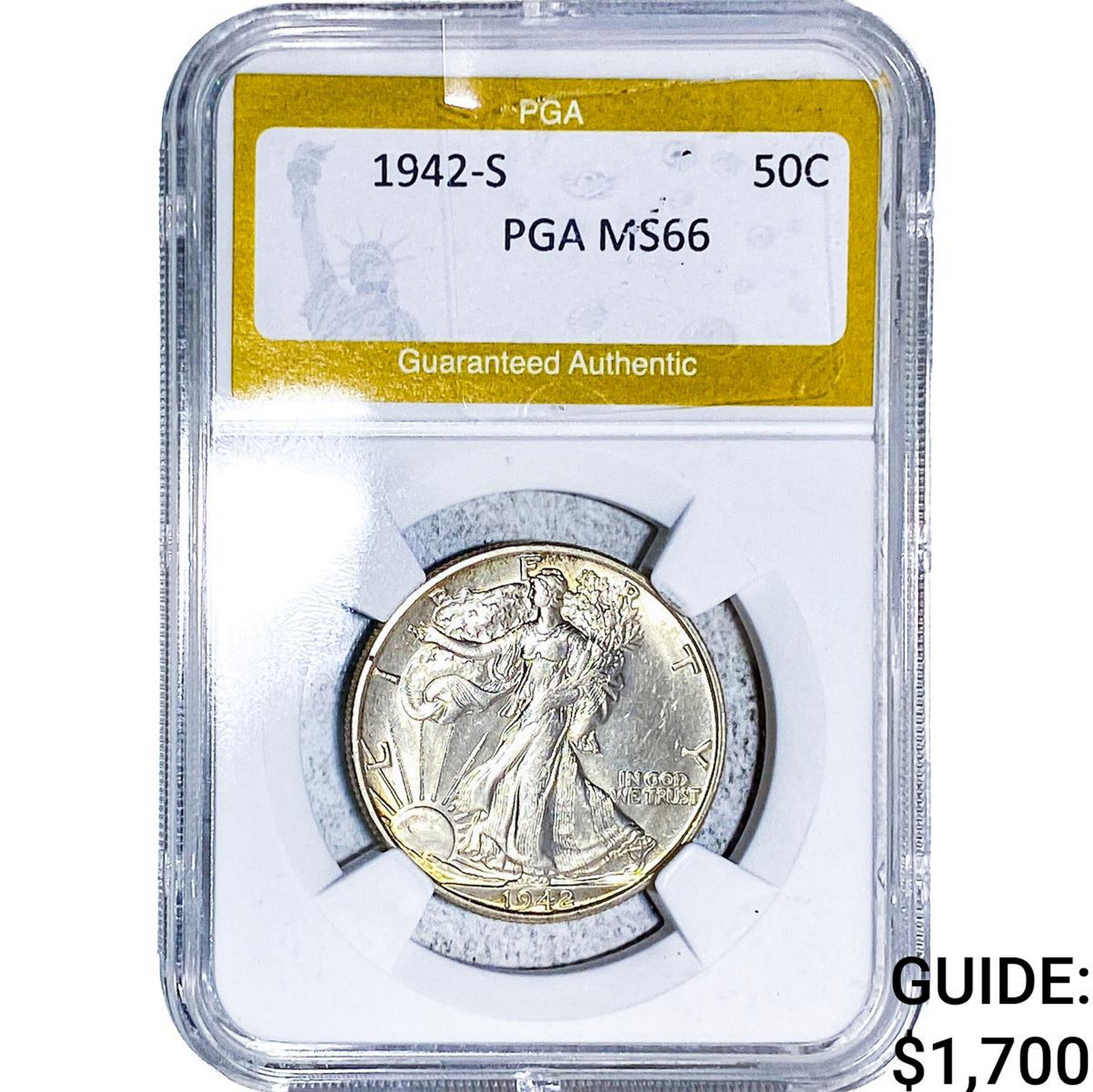 1942-S Walking Liberty Half Dollar PGA MS66: 1942-S Walking Liberty Half Dollar PGA MS66