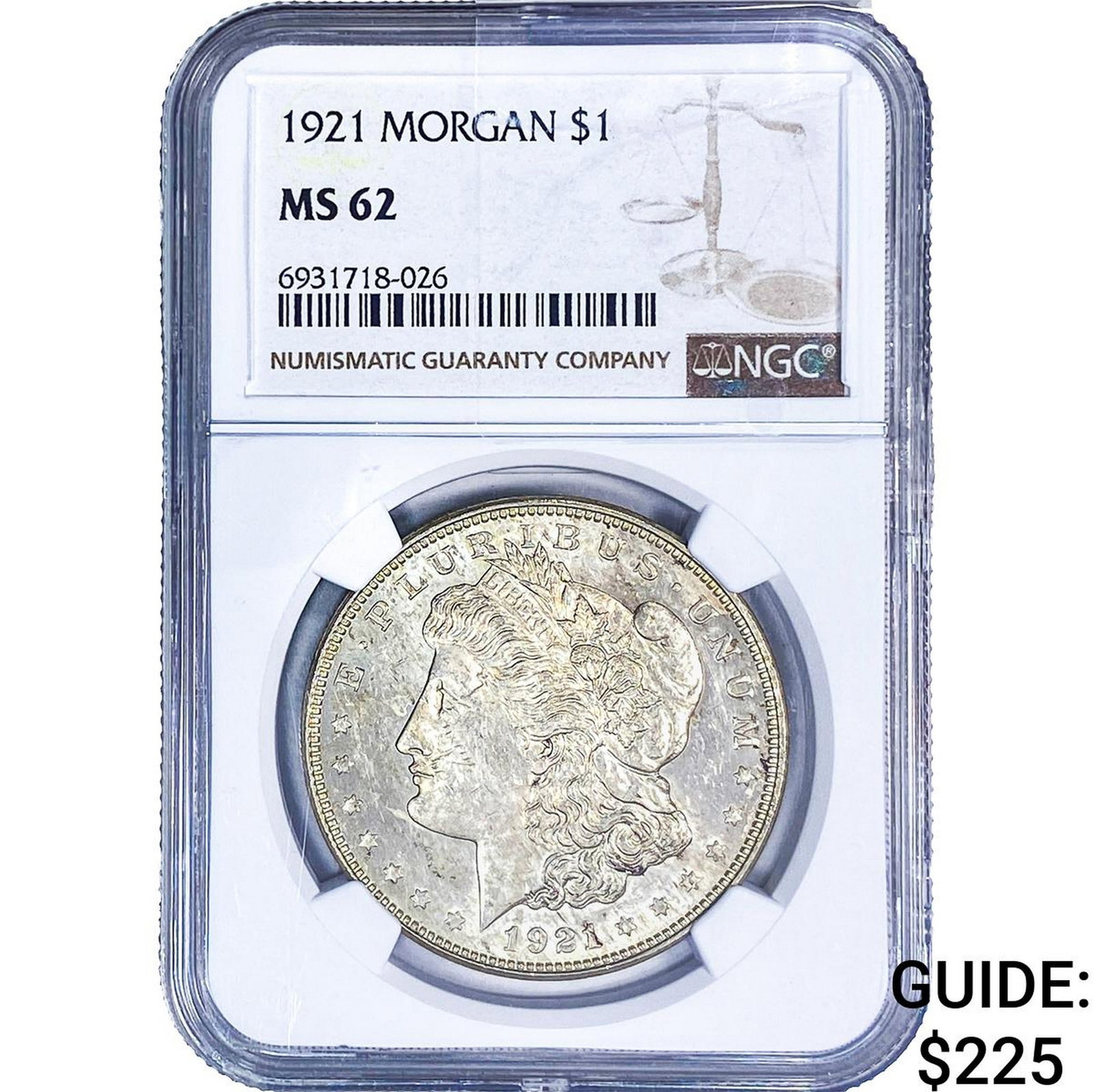 1921 Morgan Silver Dollar NGC MS62: 1921 Morgan Silver Dollar NGC MS62