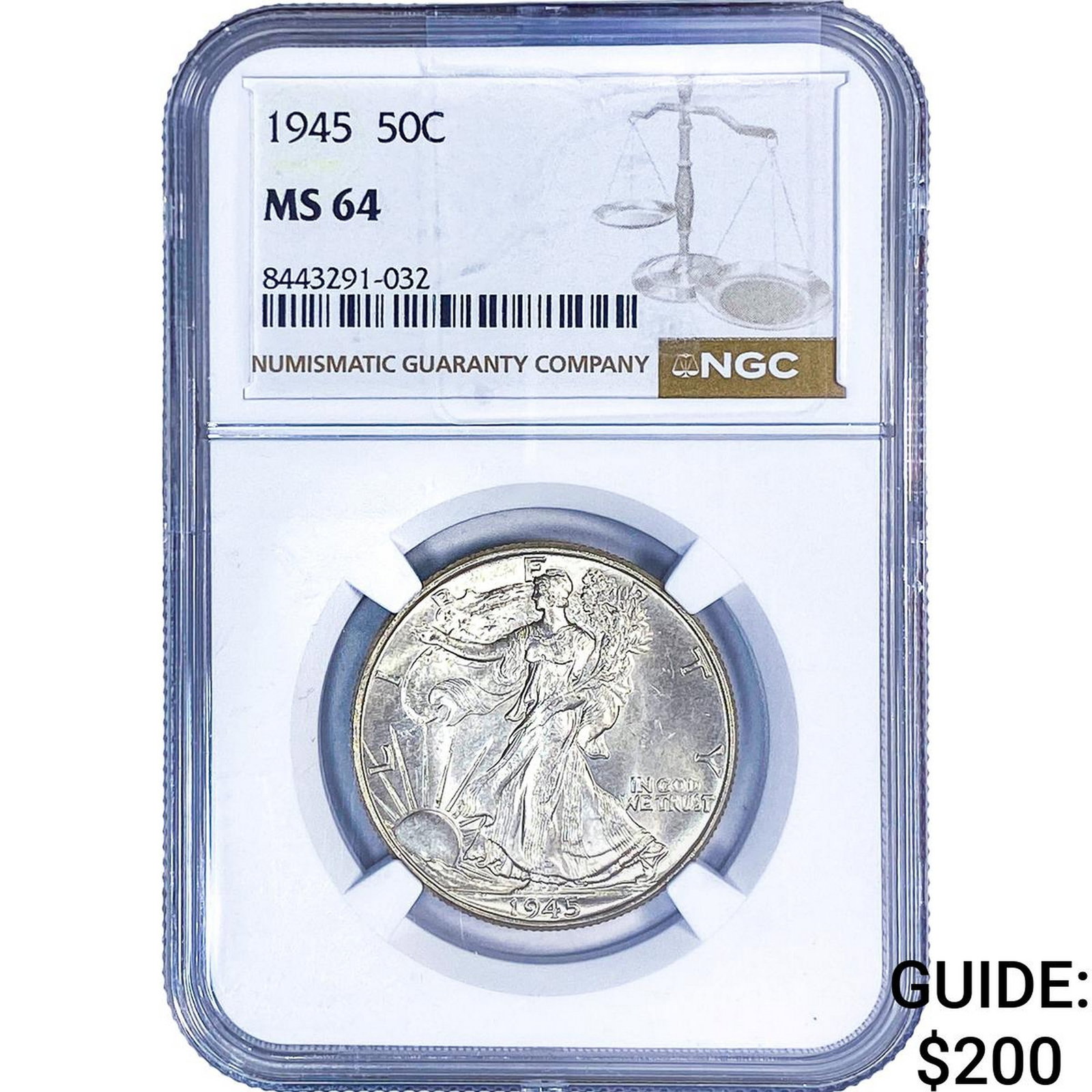 1945 Walking Liberty Half Dollar NGC MS64: 1945 Walking Liberty Half Dollar NGC MS64
