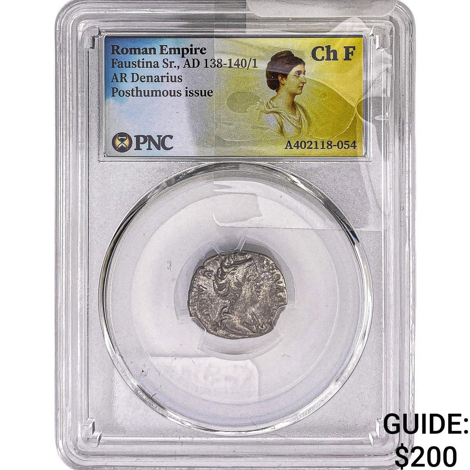 Roman Faustina Sr. 138-141 AD Silver Denarius PNC Ch F (1 of 2)