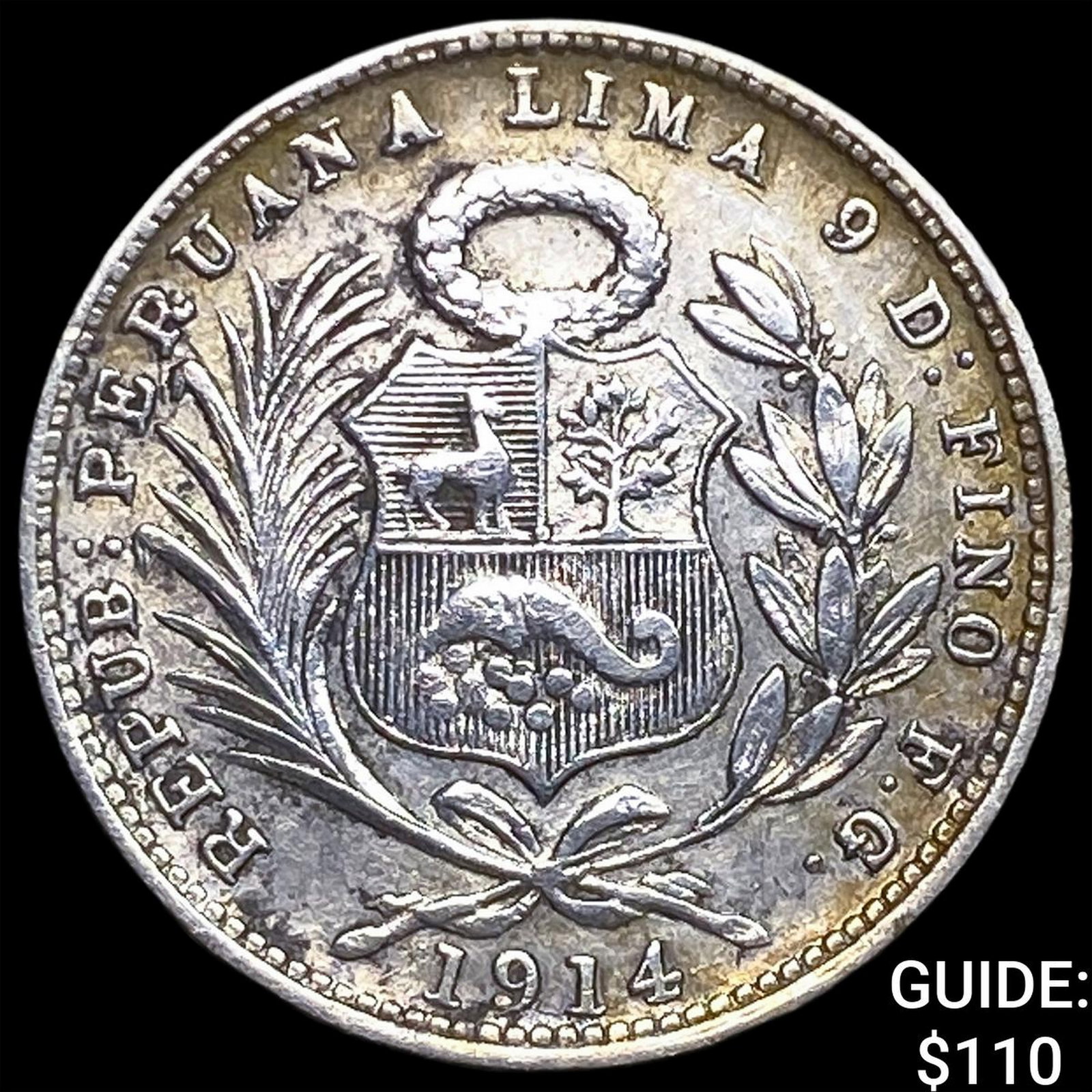 1914 FG Peru Silver 1/5 Sol: 1914 FG Peru Silver 1/5 Sol