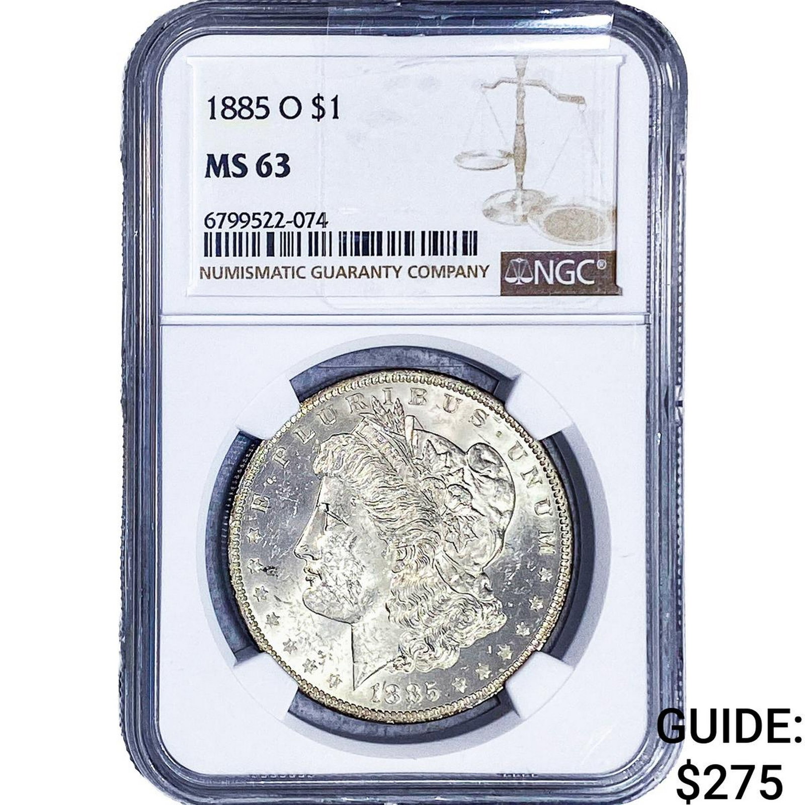 1885-O Morgan Silver Dollar NGC MS63: 1885-O Morgan Silver Dollar NGC MS63