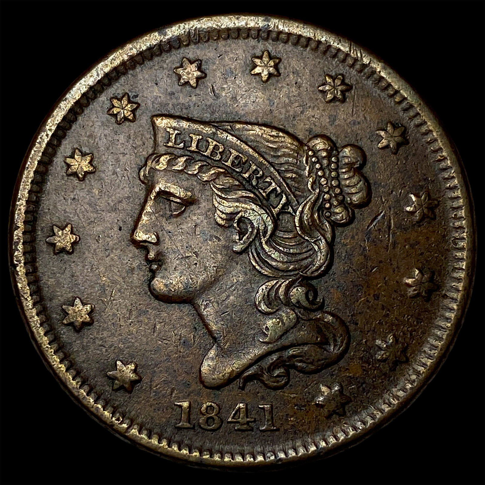 1841 Braided Hair Large Cent NEARLY UNCIRCULATED (1 of 2)