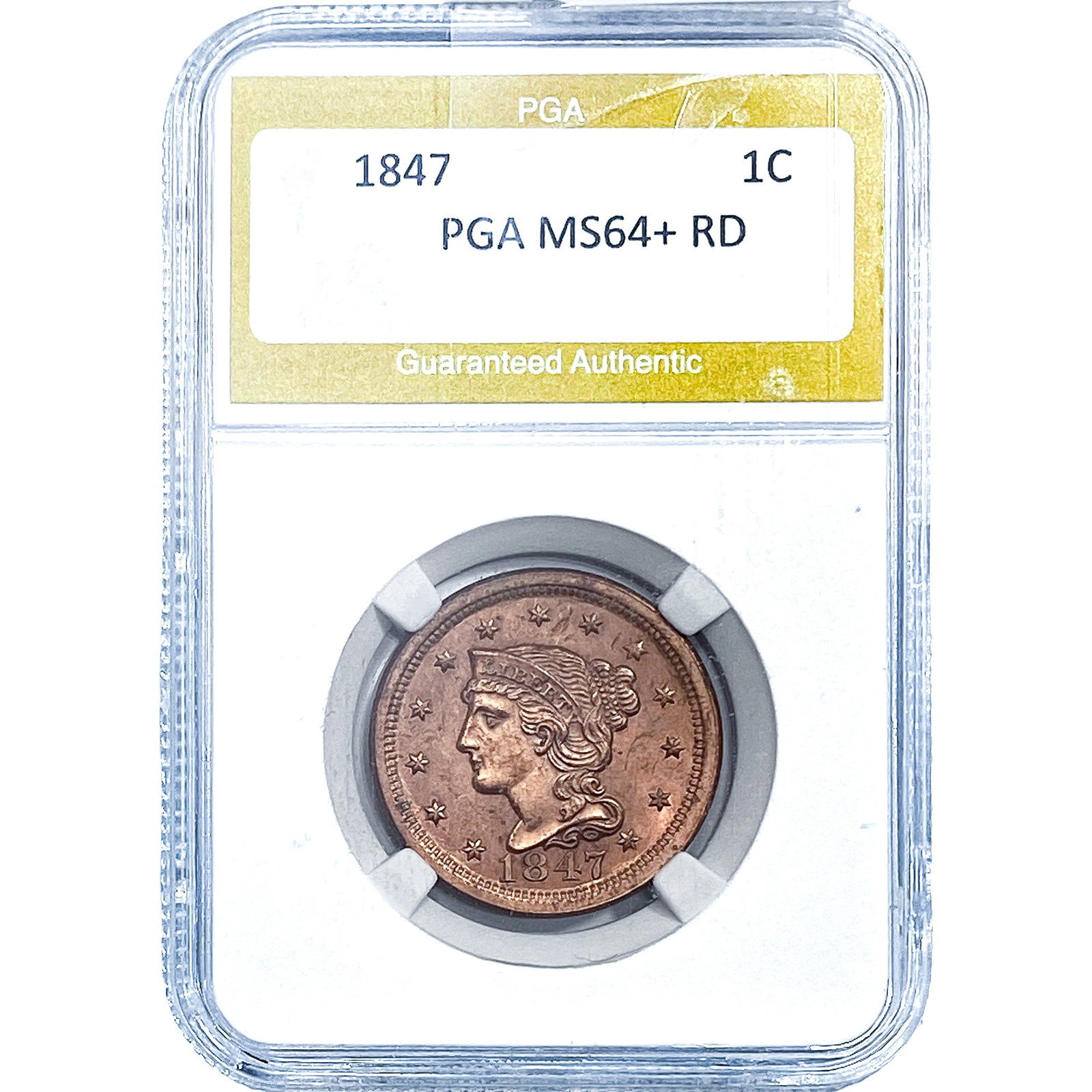 1847 Braided Hair Large Cent PGA MS64+ RD: 1847 Braided Hair Large Cent PGA MS64+ RD