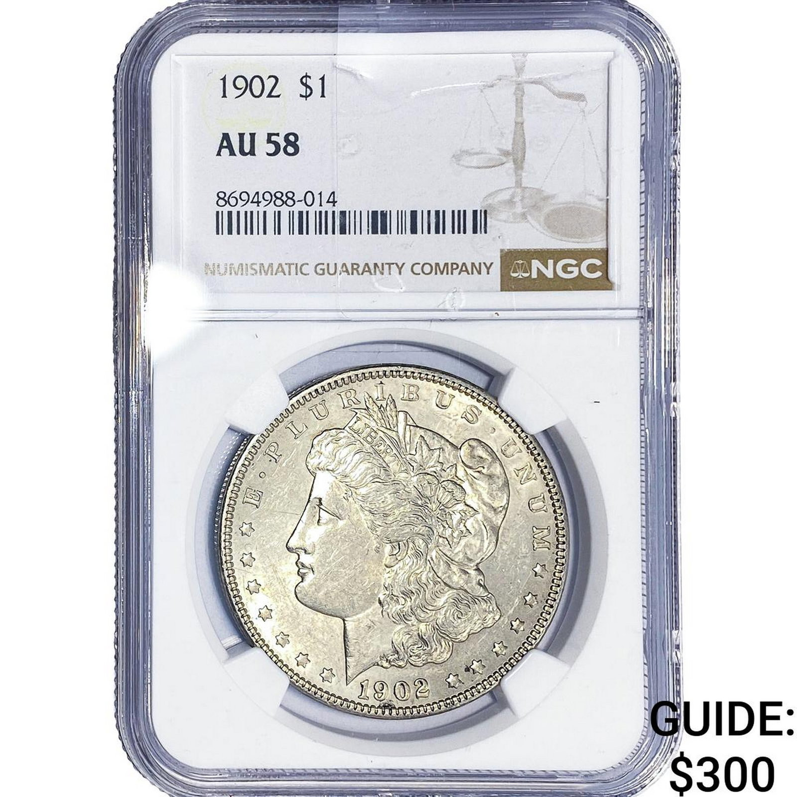1902 Morgan Silver Dollar NGC AU58: 1902 Morgan Silver Dollar NGC AU58