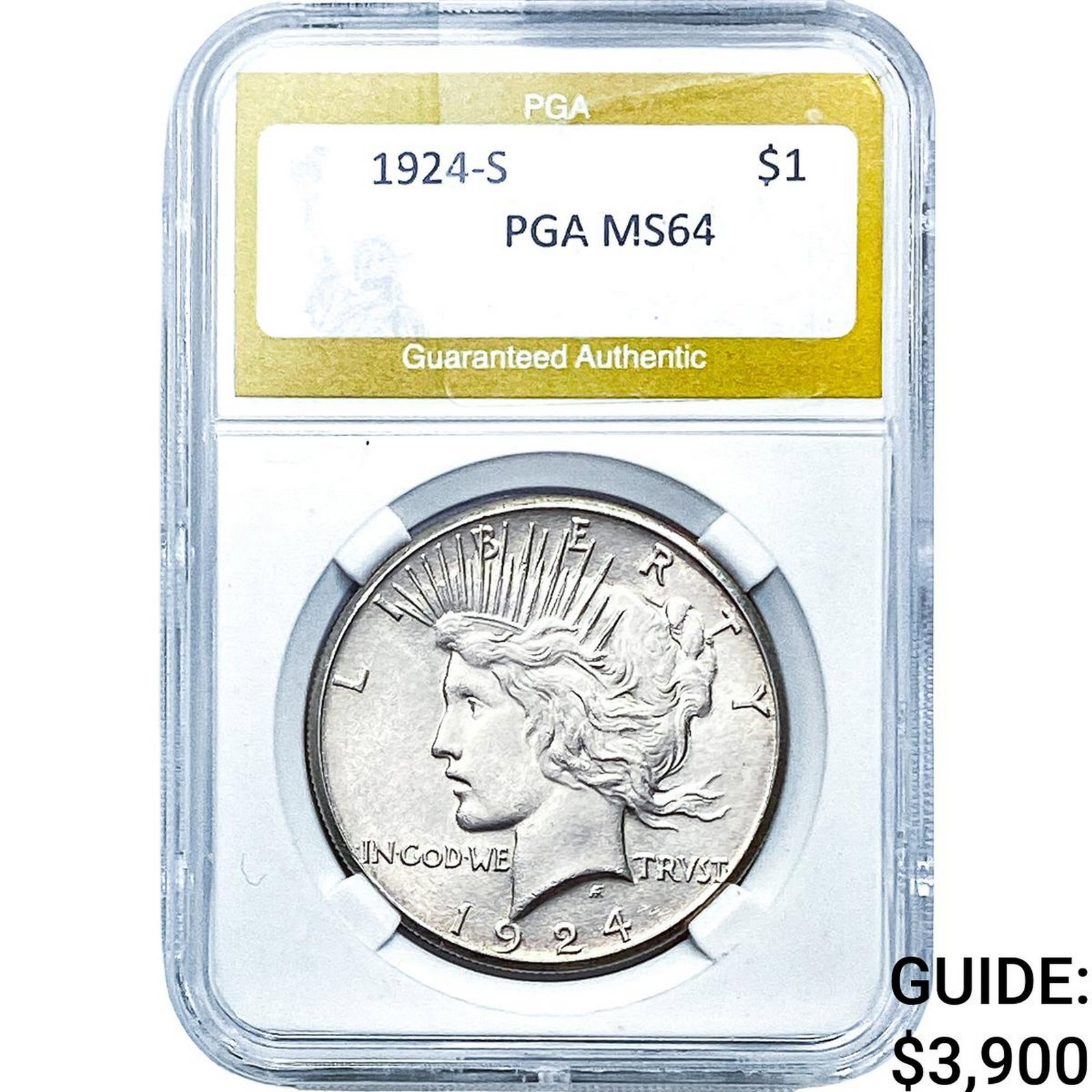 1924-S Silver Peace Dollar PGA MS64: 1924-S Silver Peace Dollar PGA MS64
