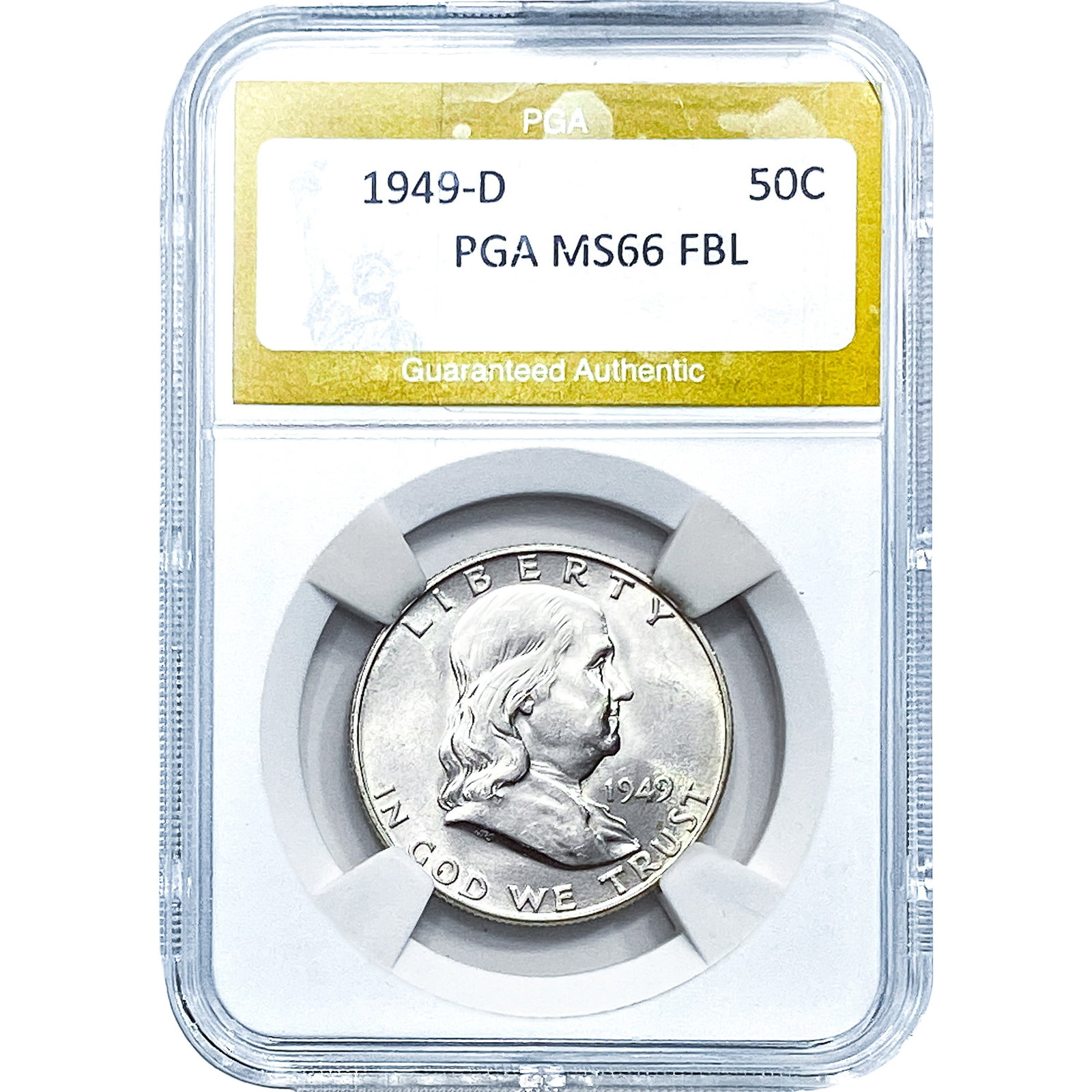 1949-D Franklin Half Dollar PGA MS66 FBL: 1949-D Franklin Half Dollar PGA MS66 FBL