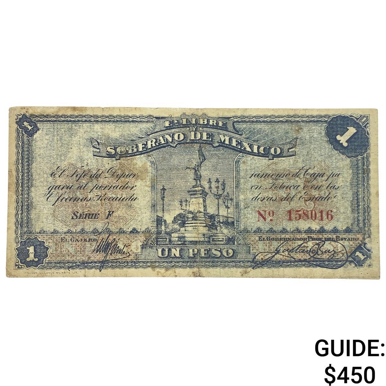 1915 Free and Sovereign State of Mexico 1 Peso: 1915 Free and Sovereign State of Mexico 1 Peso