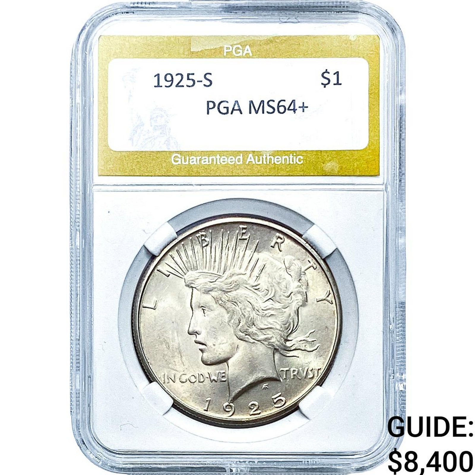 1925-S Silver Peace Dollar PGA MS64+: 1925-S Silver Peace Dollar PGA MS64+
