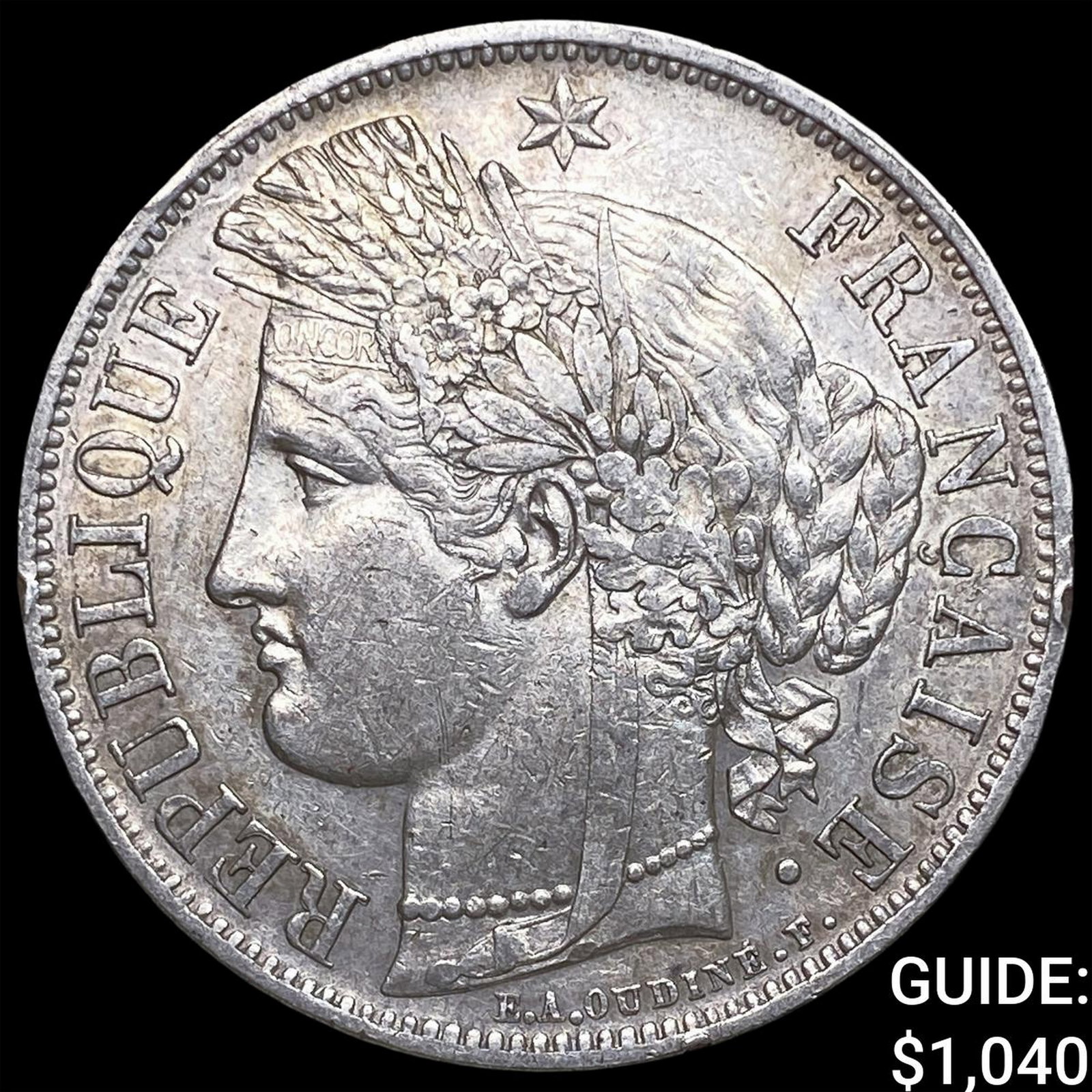 1849A France Silver 5 Francs Liberty Head KM-761.1: 1849A France Silver 5 Francs Liberty Head KM-761.1