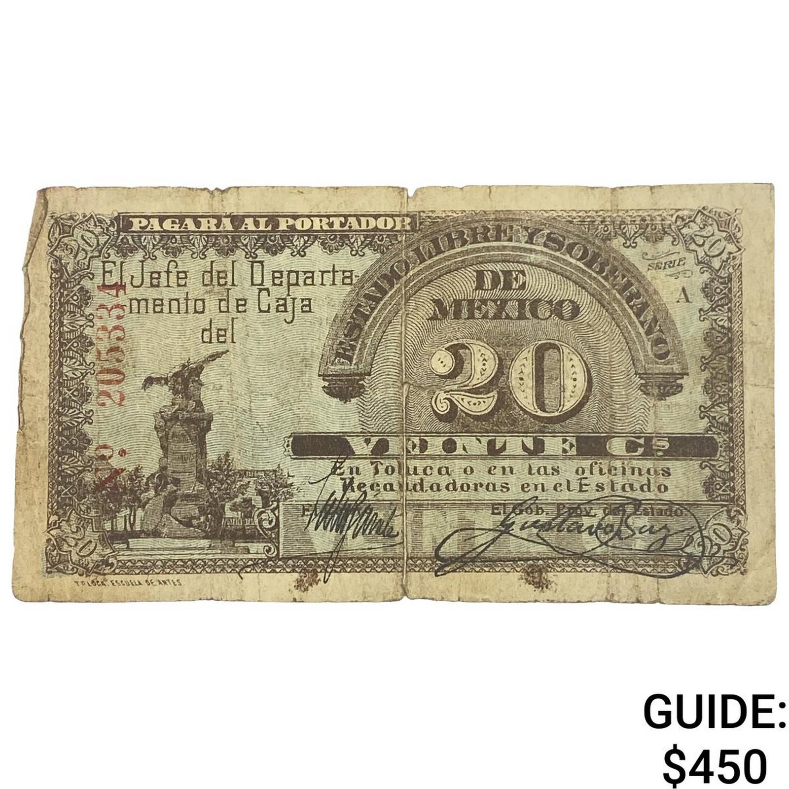 1915 Free&Sovereign State of Mexico 20 Centavos (1 of 2)