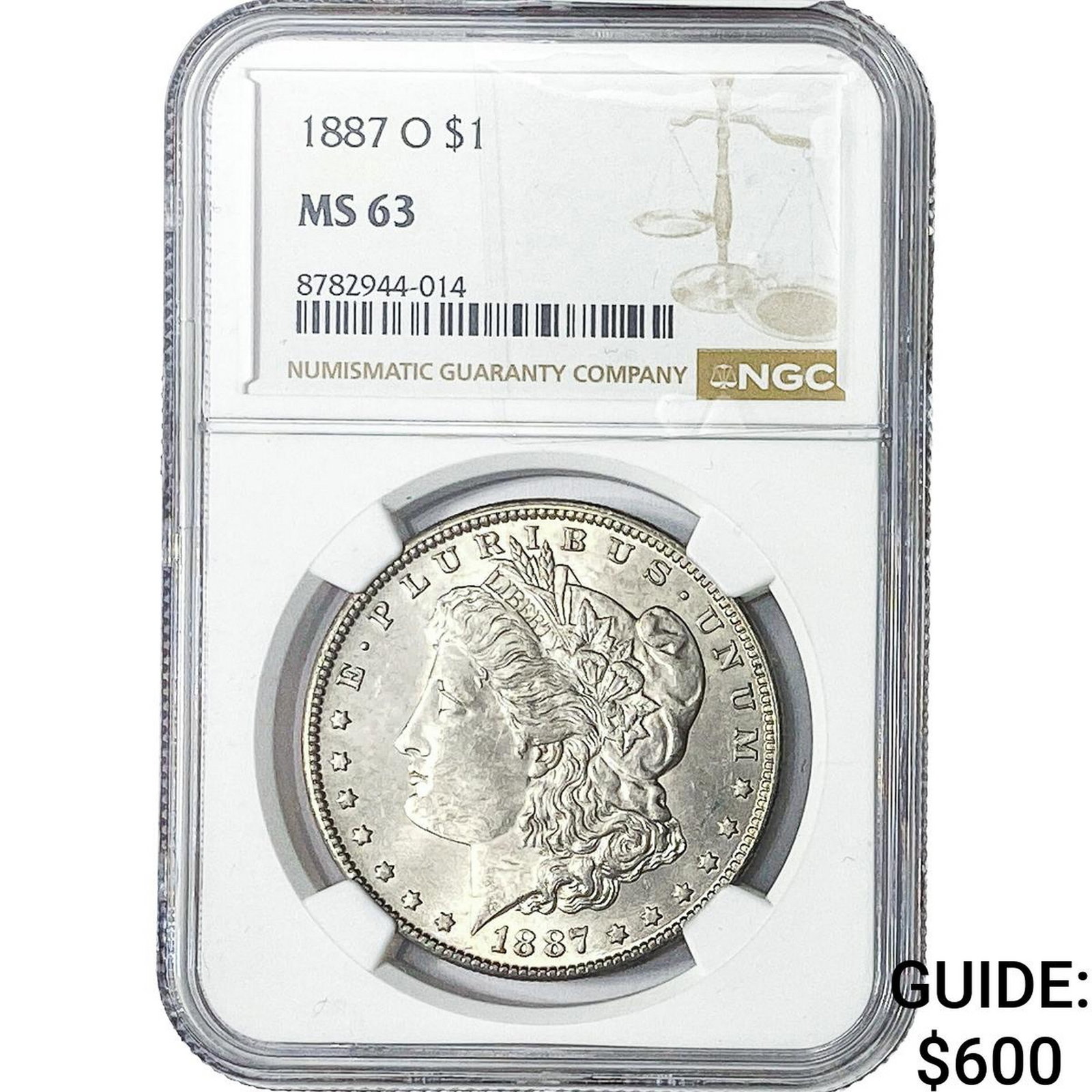 1887-O Morgan Silver Dollar NGC MS63: 1887-O Morgan Silver Dollar NGC MS63